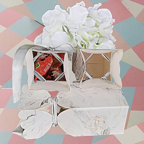 Miniatura 4 de Lontenrea 50 cajas de dulces para boda, fiesta de cumpleaños, caja de regalo con 50 cintas plateadas decorativas