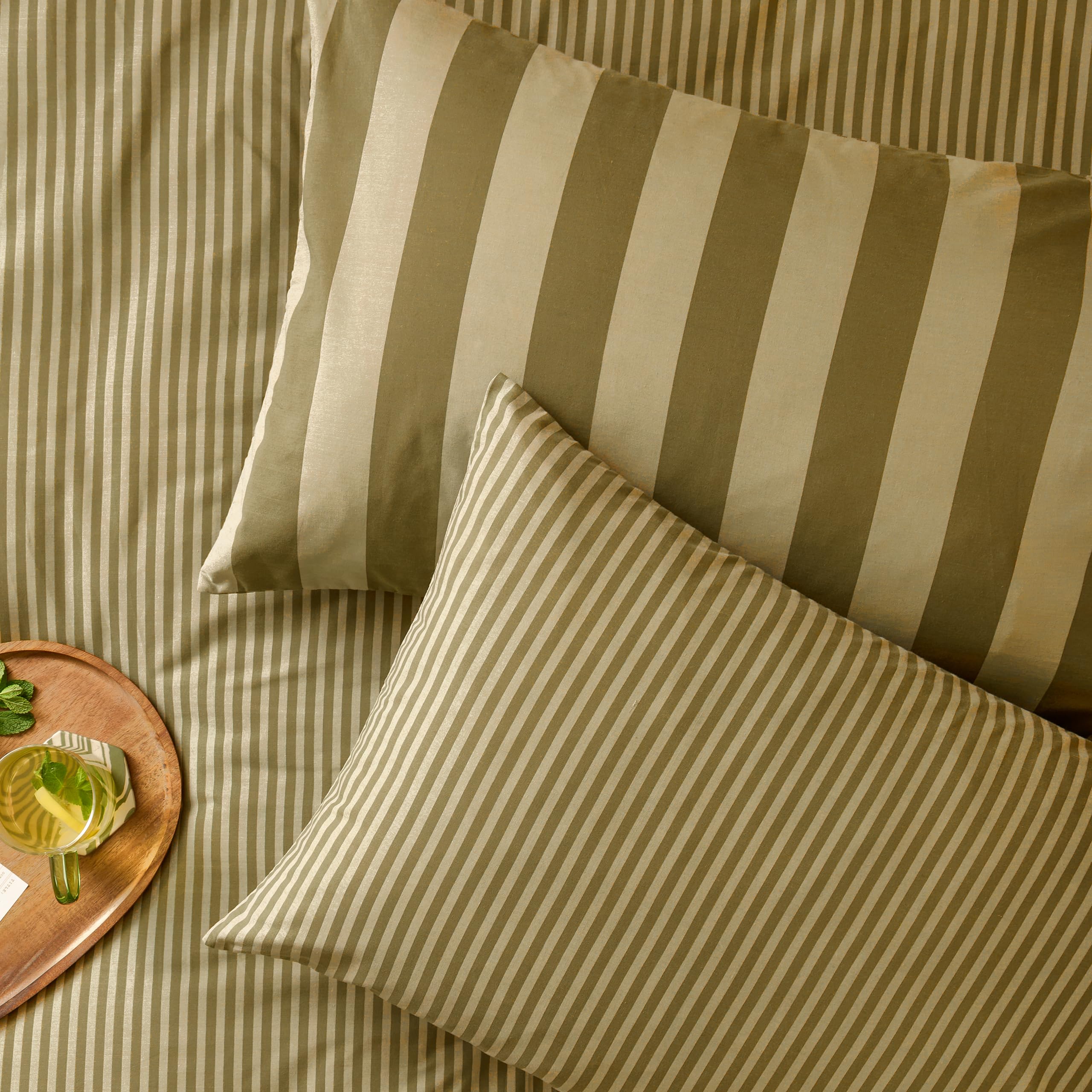 furn. The Ultimate Stripe Pillowcase Pair – Reversible Bold Narrow Striped Polycotton Pillow Covers (Green Tea – 75x50cm)