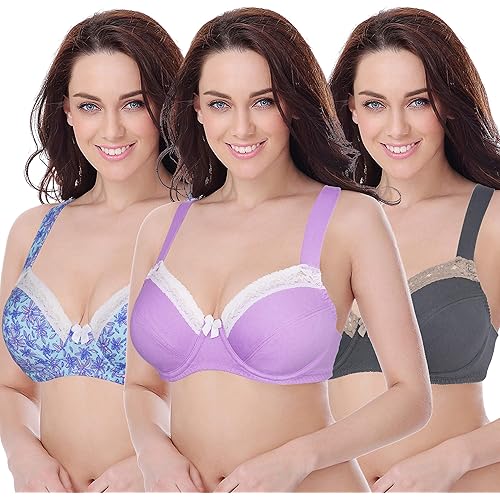 Curve Muse Women's Plus Size Unlined Balconette Cotton Bra-2 or 3Pack