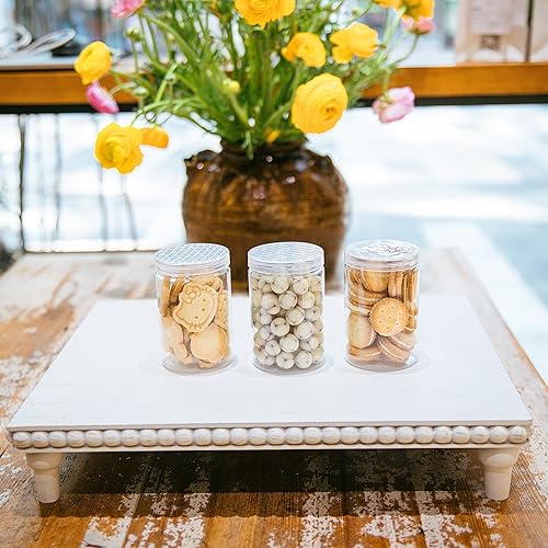 Miniatura 7 de GENMOUS Farmhouse - Soporte de pedestal blanco para decoración de baño, bandeja rústica grande escalonada, soporte de pedestal para exhibición de