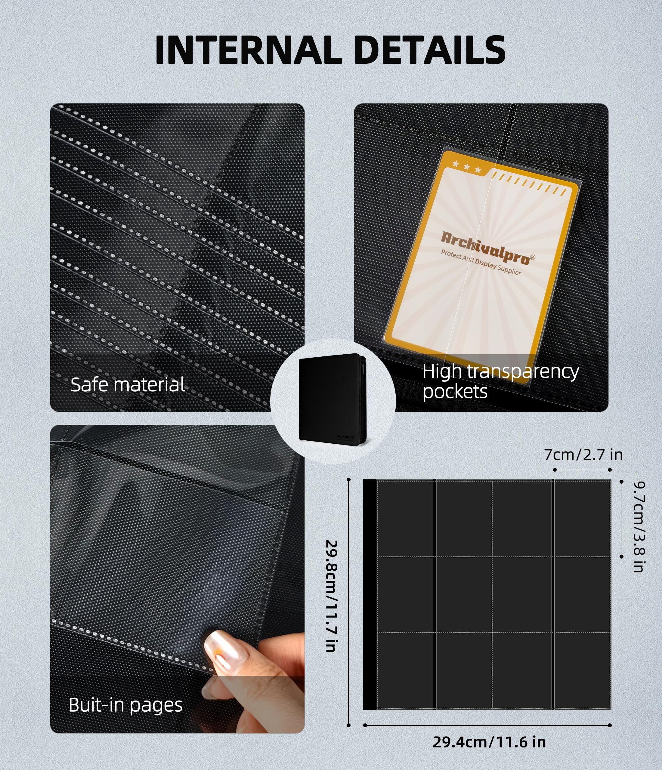 Carpeta de piel de colección de tarjetas coleccionables de alta calidad, capacidad para 480 tarjetas, álbum con soporte para tarjetas con 12 bolsillos y páginas, 20 páginas (negro)