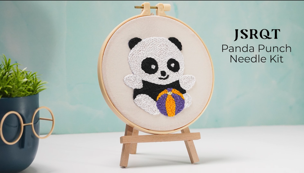 Figured'Art Punch Needle Kit Complet Pour Adultes Et Enfants - Jolie Baleine Bleue - Parfait Pour Débutant. Set Prêt à Broder Taille 20x20cm Avec Cadre Circulaire