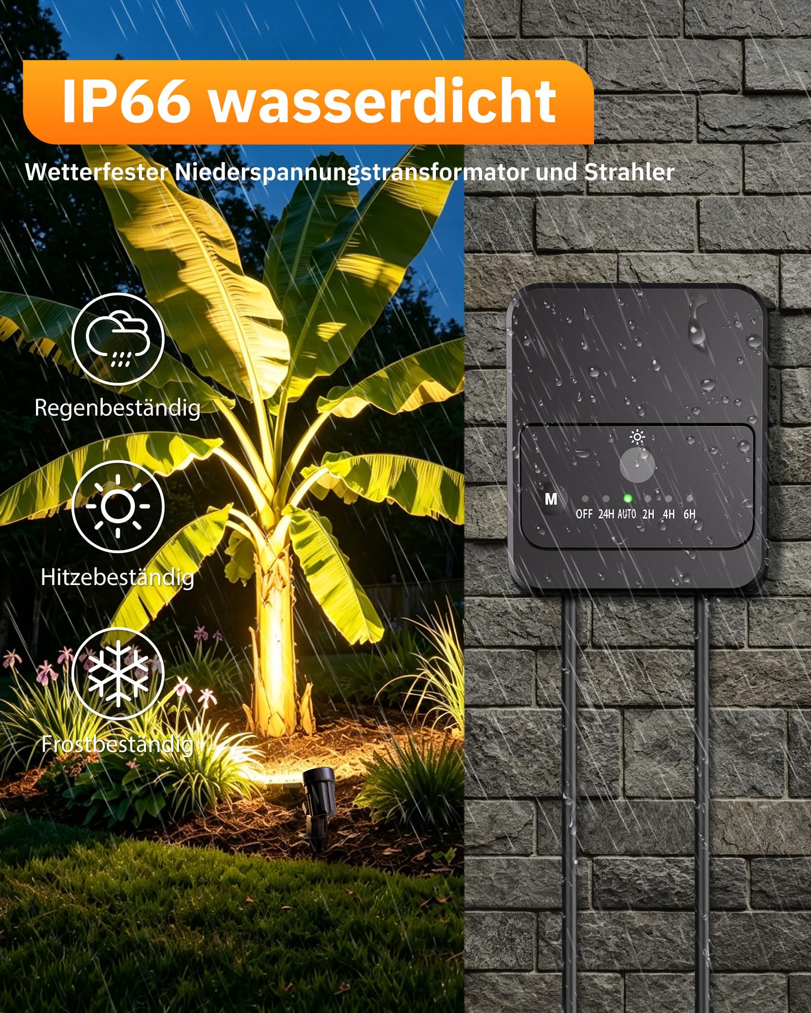 MEIKEE Gartenbeleuchtung Warmweiß 3 W 330 LM 12 V–24 V LED-Strahler 8 Stück | Gartenstrahler mit Transformator, Anschlüssen, 20 m Kabel, EU-Stecker, wasserdicht nach IP66 für Gartenwege, Innenhöfe, Bäume