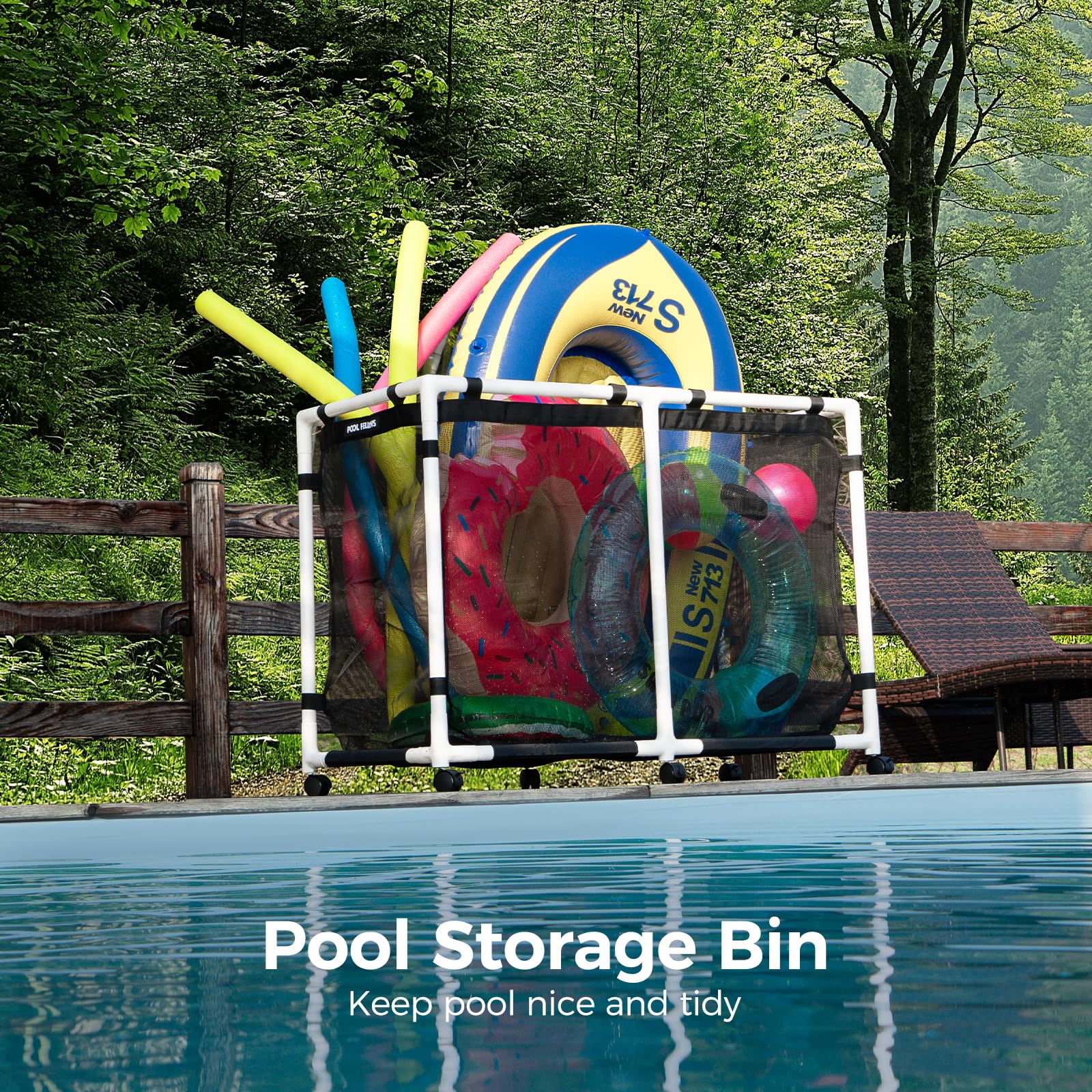 Cestino portaoggetti in plastica per piscine, supporto per noodles, giocattoli, galleggianti, asciugamani, organizer a rete per attrezzature da nuoto, stile Max