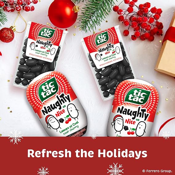 Tic Tac Naughty or Nice Lumps Of Coal Sour Cherry Mints, Stocking Stuffer, 12 Pack, 0.84 oz