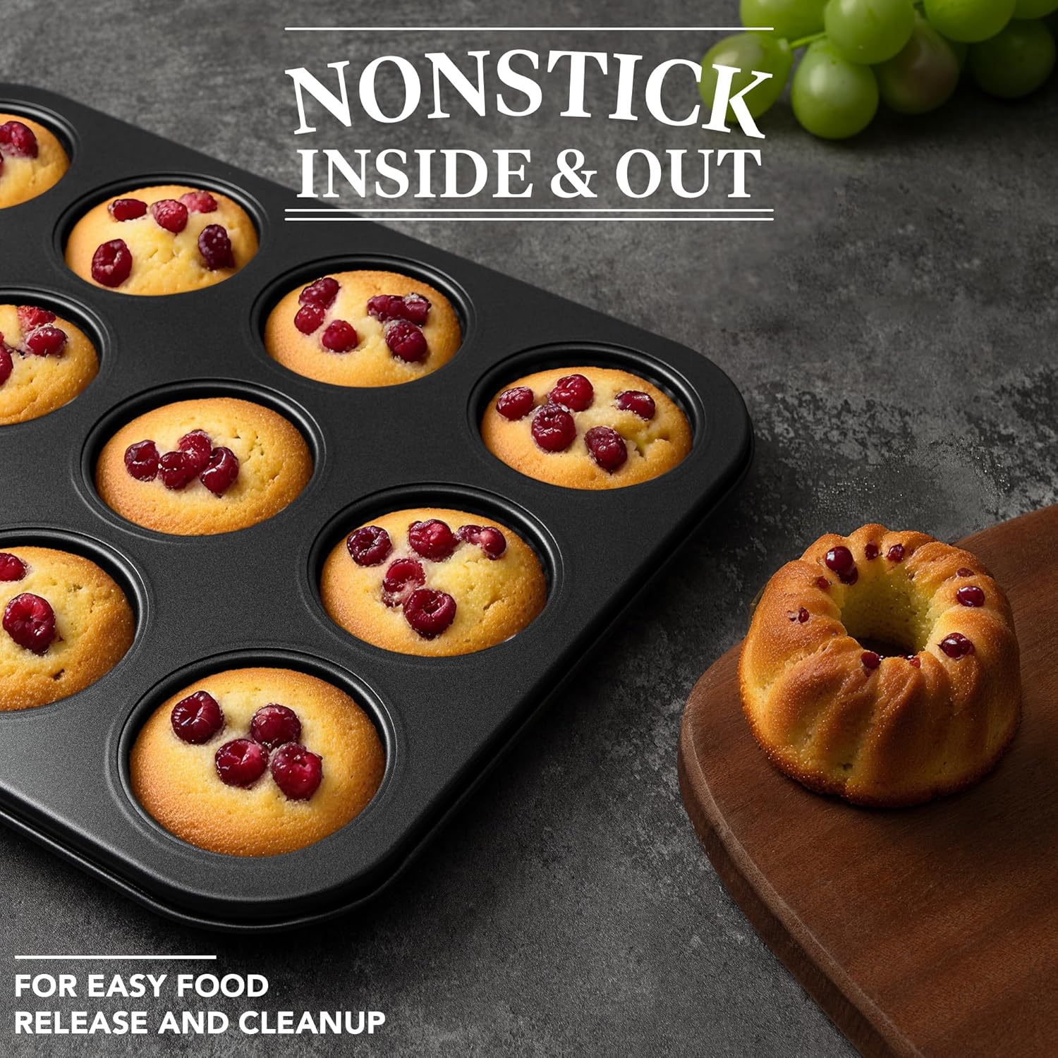 Tiawudi Mini Fluted Tube Cake Pan, 12 Cavity Baking Pan, Non-stick Baking Mold for Cupcakes, Donuts, Cornbread, Brownies, Jellies, Set of 2 - Image 4