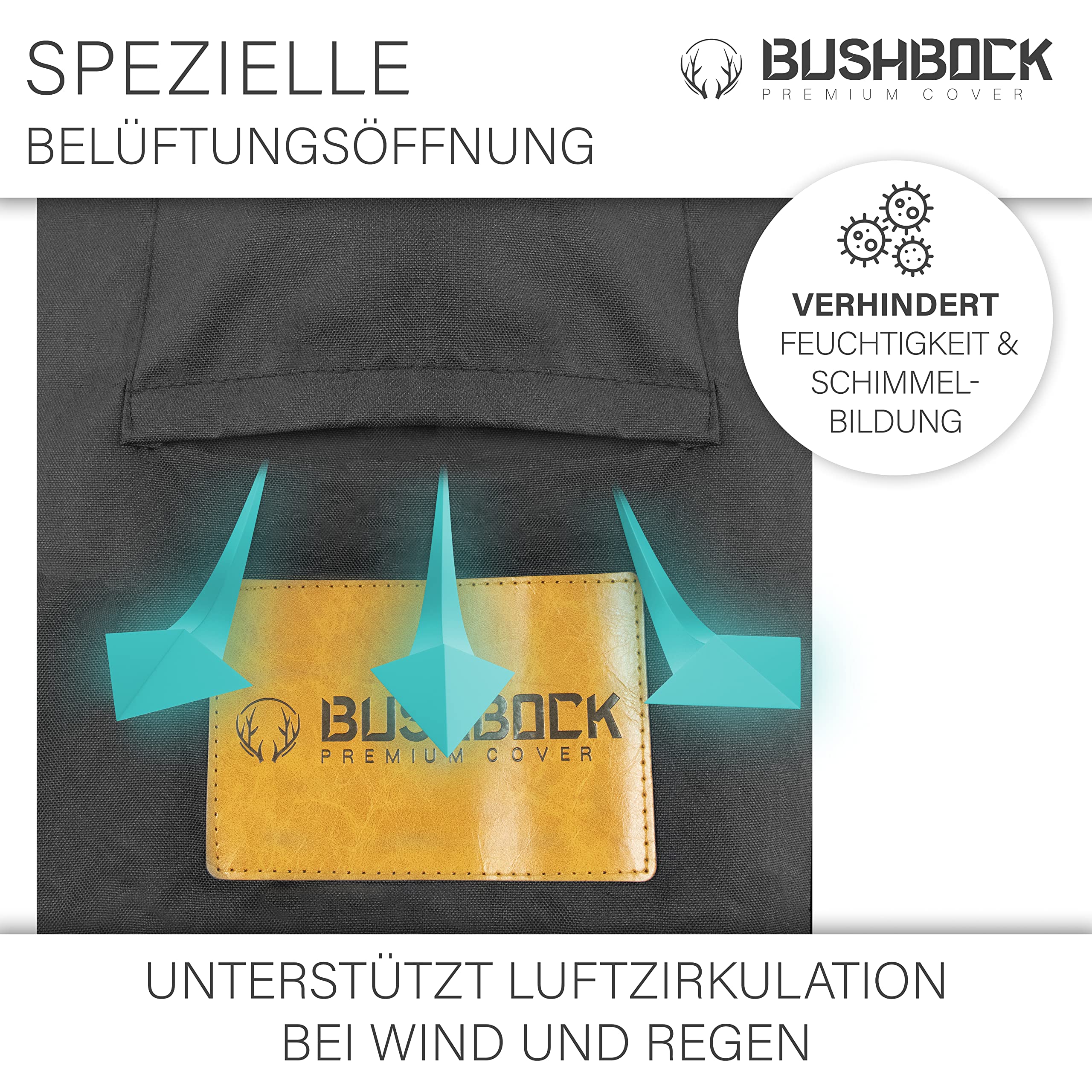 BUSHBOCK® Premium pokrowiec na parasol przeciwsłoneczny/wiszący – do ok. 400 cm Ø – najlepsza tkanina 600D – ultra wytrzymały z otworami wentylacyjnymi i specjalną powłoką (265 x 40 / 70 / 50 cm)