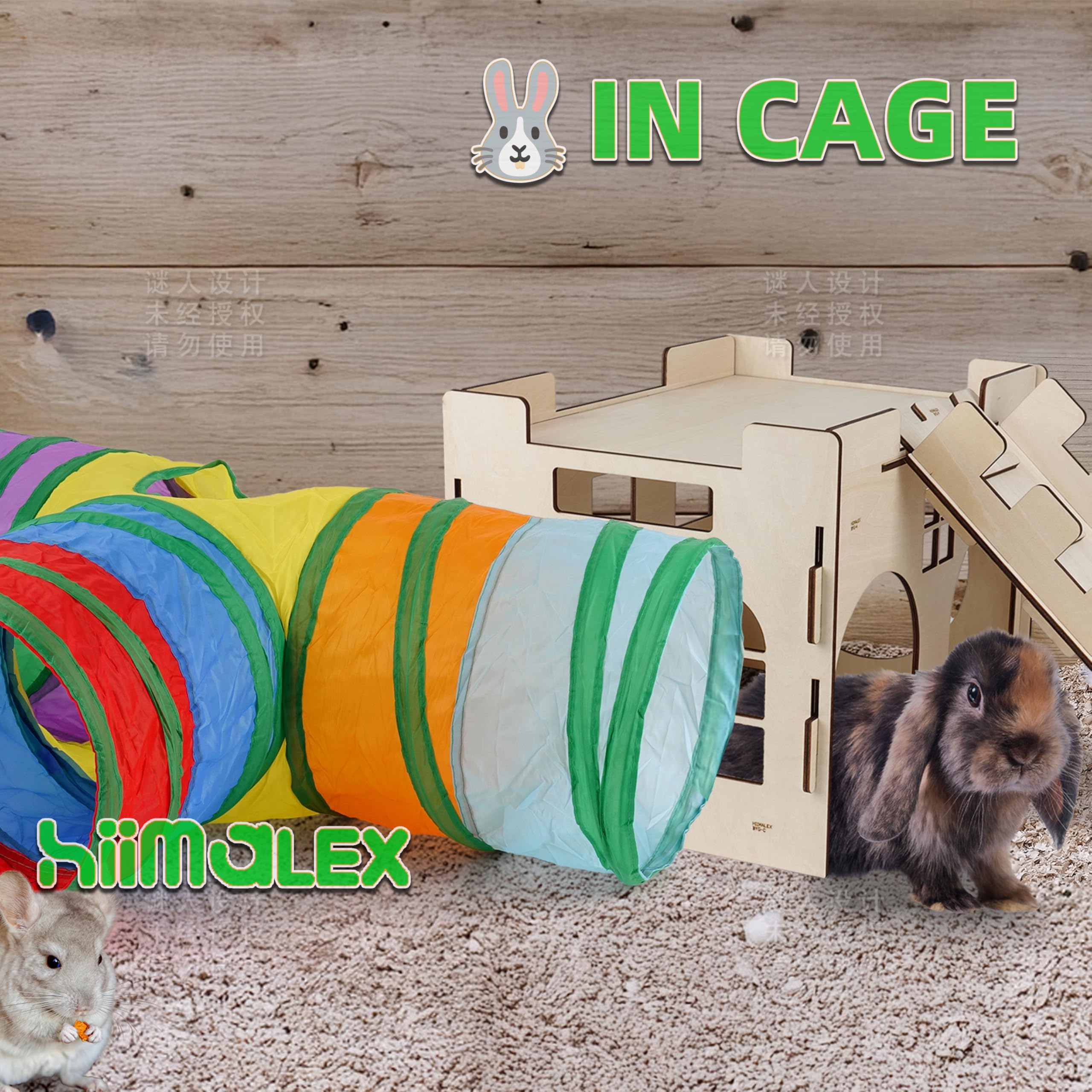 hiimalex Caja de regalo de conejo: castillo de conejo con rampa, cama de felpa, túnel colorido para conejos de interior para jugar, esconder casa con escaleras, tubo, cama de felpa para conejos,