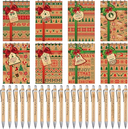 Outus 96 piezas de mini bloc de notas de Navidad con bolígrafos, juegos de cuadernos de Navidad pequeños en espiral, bolígrafos de Navidad para la