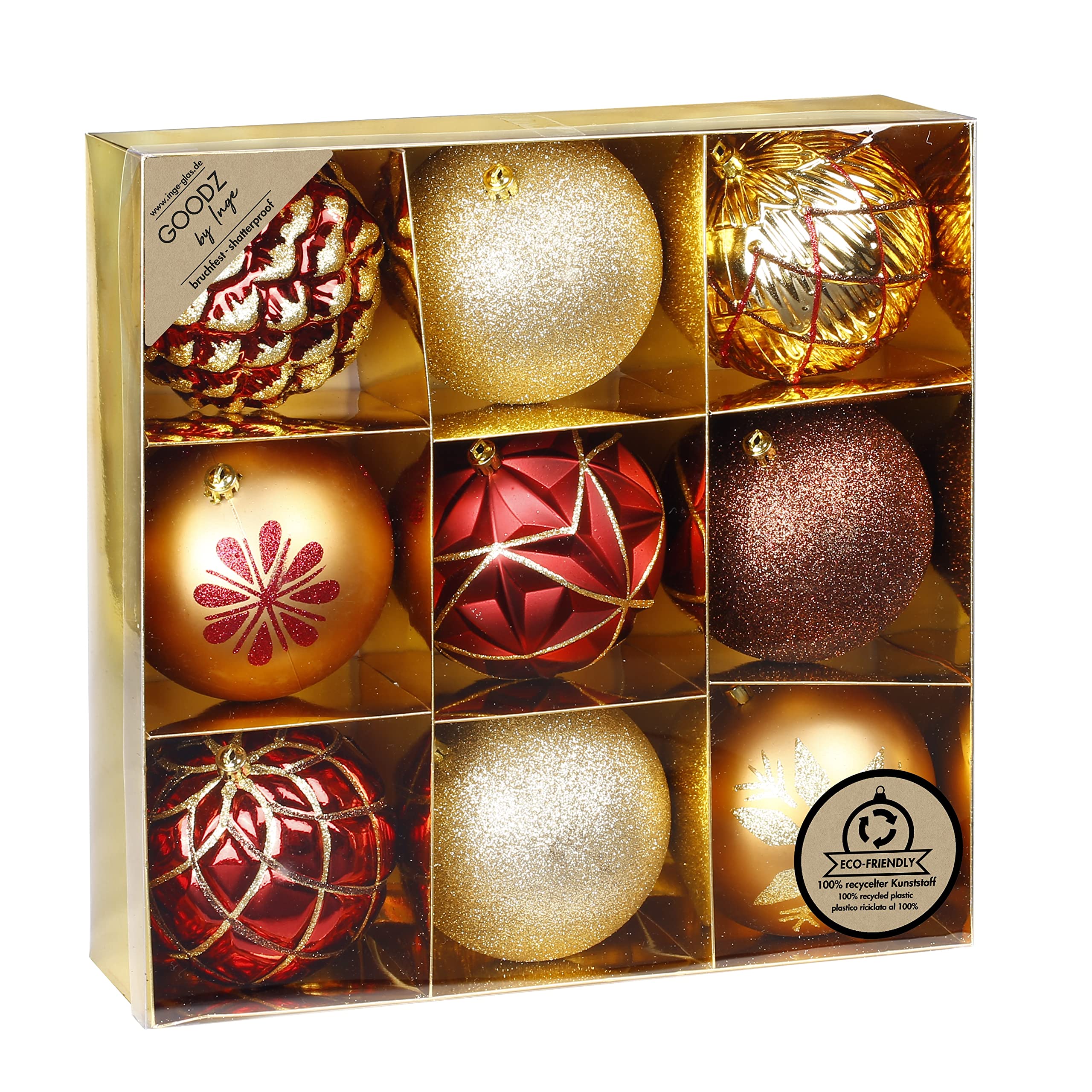 Boules de Noël 10 cm lot de 9 suspensions pour grand sapin rouge or marron