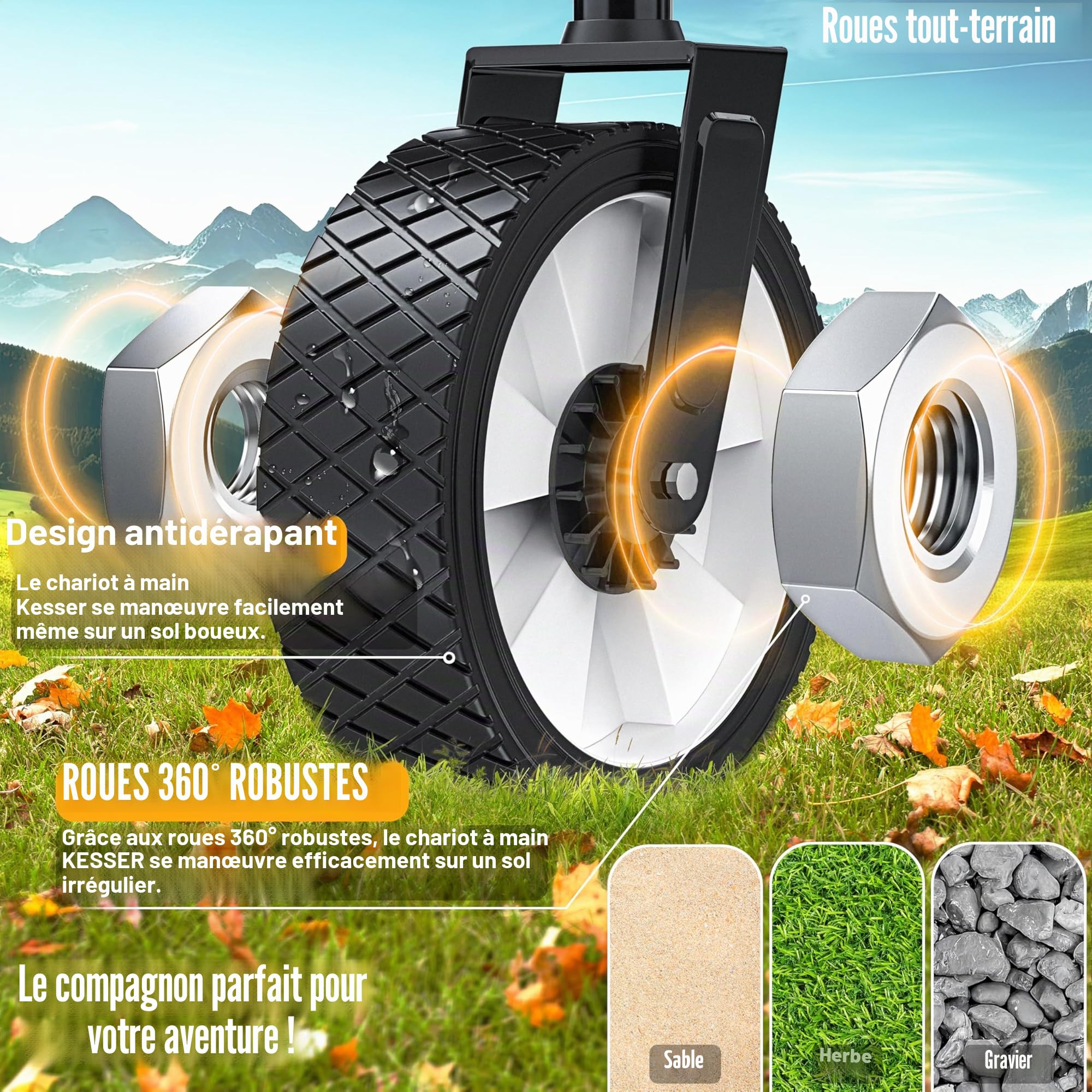 KESSER® Chariot de Transport Pliable avec Toit, Charrette à Bras, Chariot à Roulettes, 2 Poches Mesh