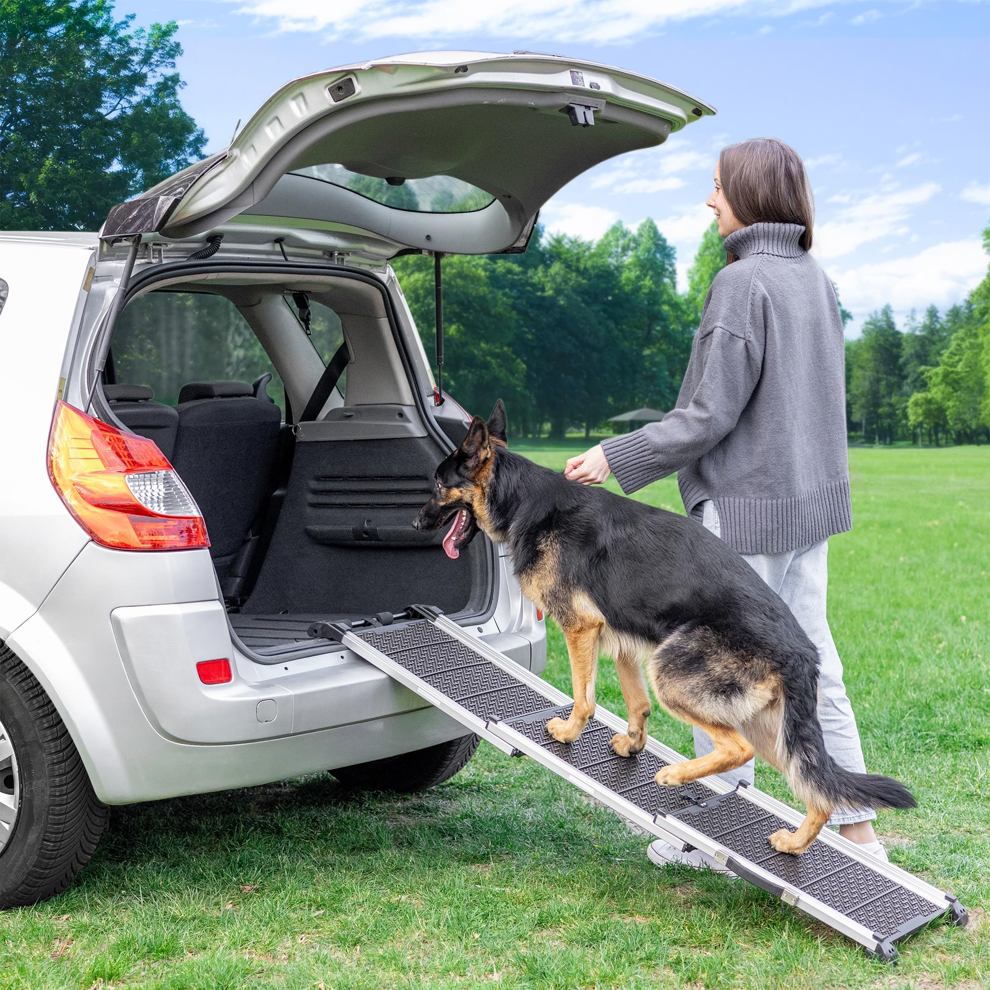 Rampe pour Chien Voiture SUV Antidérapante Capacité 90kg Télescopique Noir