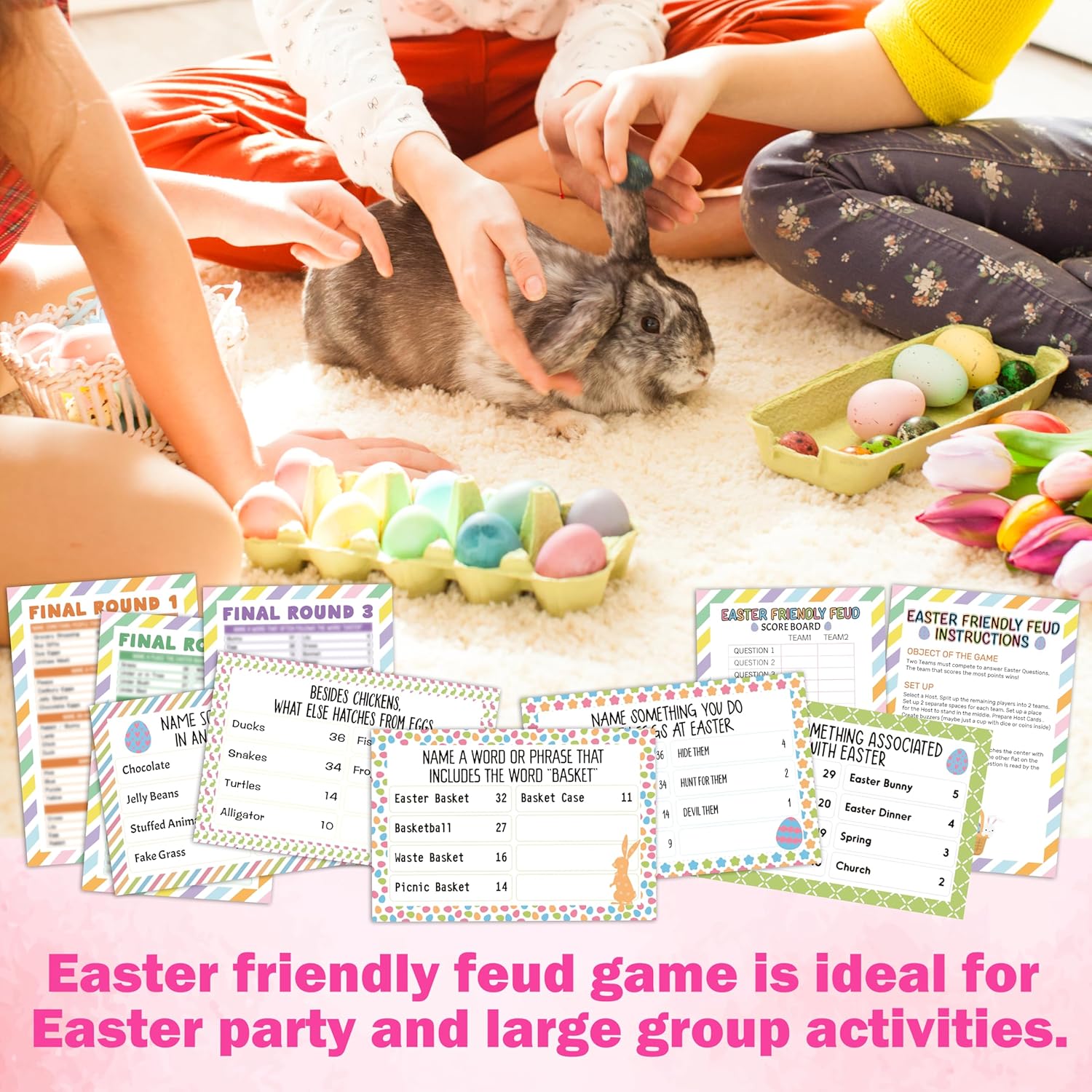 Easter Friendly Feud Game, Easter Party Games, Friendly Feud Quiz For Adults Friends Family Large Group, Easter Feud Trivia Games, Easter Party Decorations, Happy Easter Day Game Set Supplies, 01