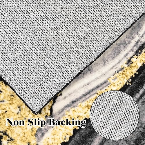 Miniatura 4 de ASPMIZ Alfombra de área de mármol de 5 x 7 pies, lavable para dormitorio, suave lana sintética negra y dorada, alfombra antideslizante moderna para