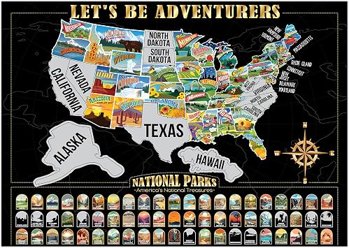 Sensemory ALL 63 US National Park Scratch Off Map, USA Maps for Travels, National Park Posters, Teacher Gift, Travel Gifts, Travel Gifts For Women