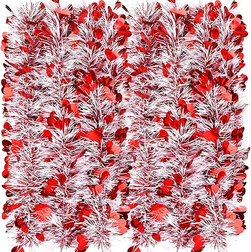 Miniatura 8 de Guirnalda metálica de oropel de corazón de San Valentín de 26.2 pies con adorno de corazón, guirnalda colgante de árbol de San Valentín para el