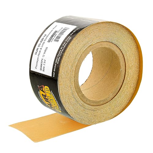 Dura-Gold Premium  Oro de grano 220  Rollo de papel de lija continuo de Longboard con soporte de gancho y bucle, 2-34 pulgadas de ancho, 12 yardas
