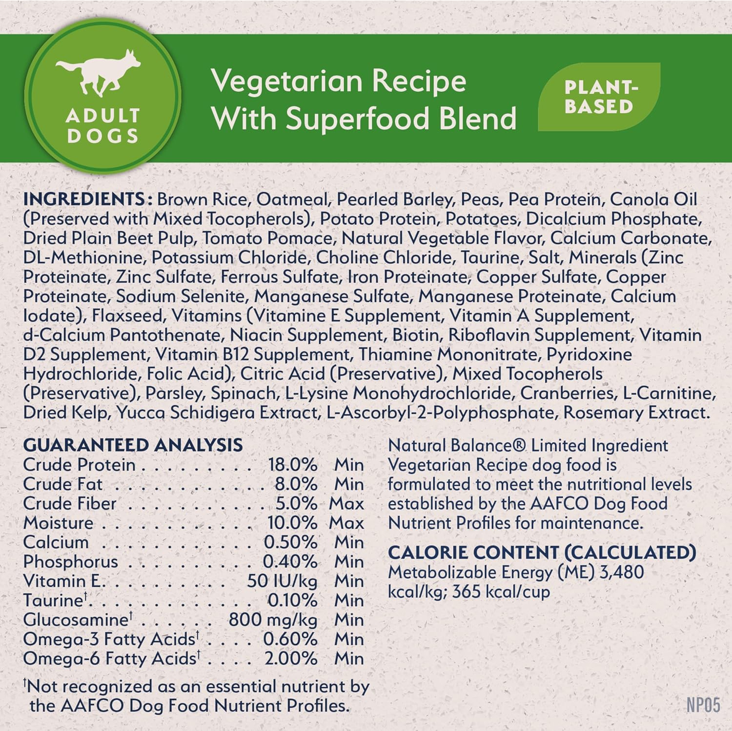 Natural Balance Limited Ingredient Adult Dry Dog Food with Vegan Plant Based Protein and Healthy Grains, Vegetarian Recipe, 12 Pound (Pack of 1)