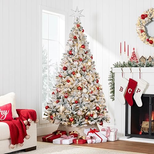 Miniatura 2 de Best Choice Products Árbol de Navidad artificial flocado de nieve de 12 pies para el hogar, oficina, decoración de fiesta con 1700 luces blancas
