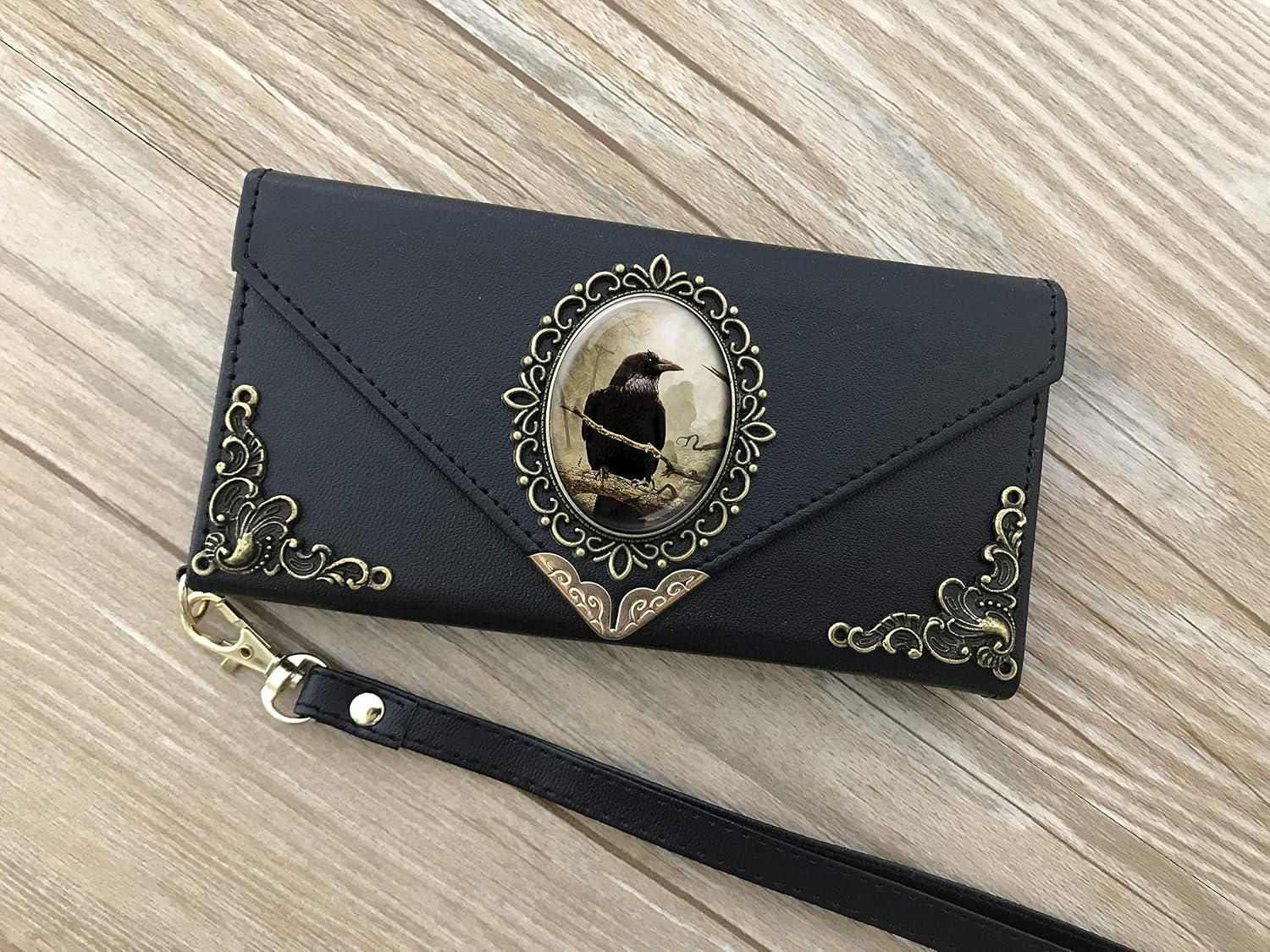 Gothic Crow phone leather wallet case for iPhone X XS XR 11 12 13 14 Pro Max Galaxy S23 S22 S21 S20 Ultra S10 S9 Note 20 8 9 10 Plus Dc045