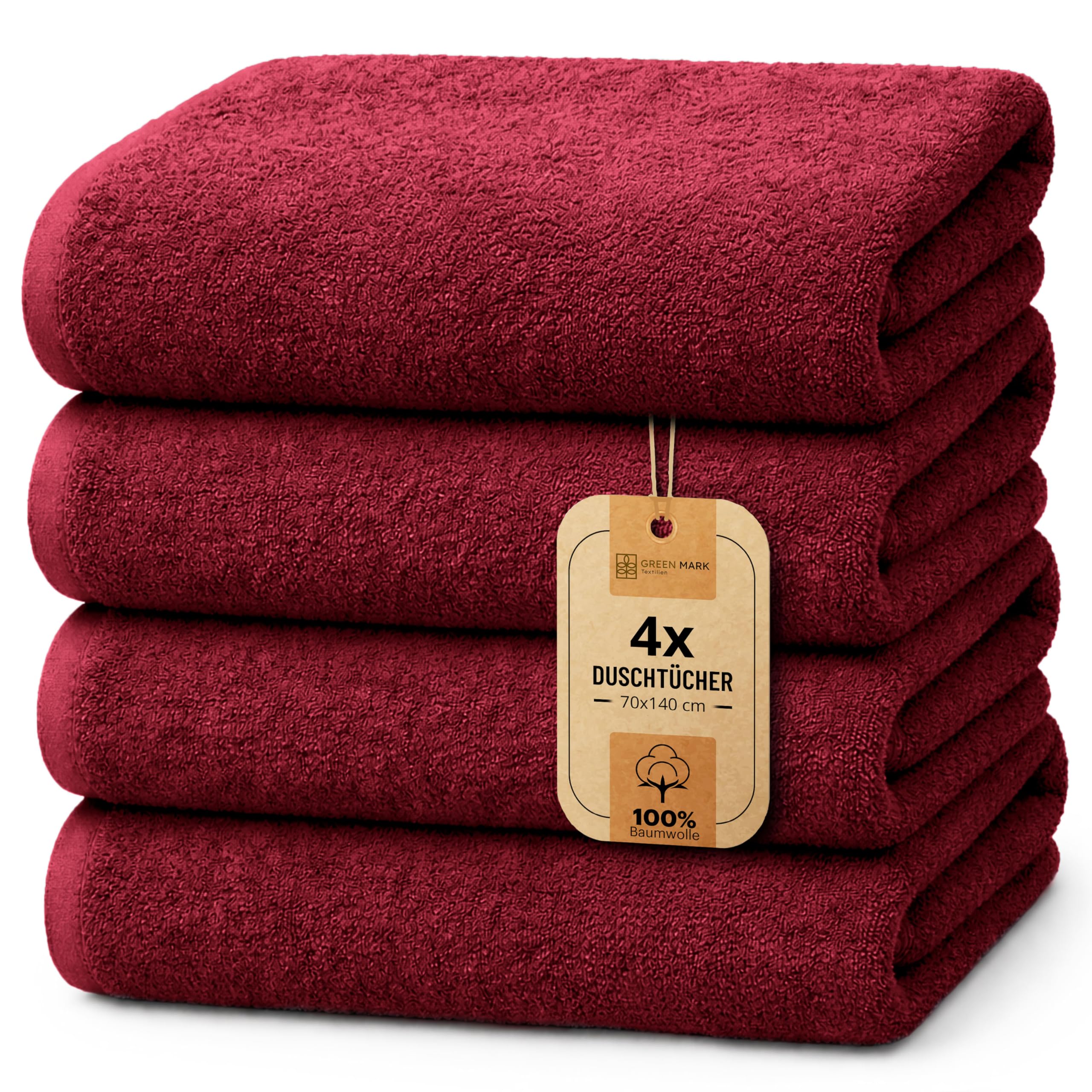 NatureMark 4er Duschtuch-Set – weiche und saugfähige Duschtücher aus 100% Baumwolle, geeignet für den täglichen Gebrauch –