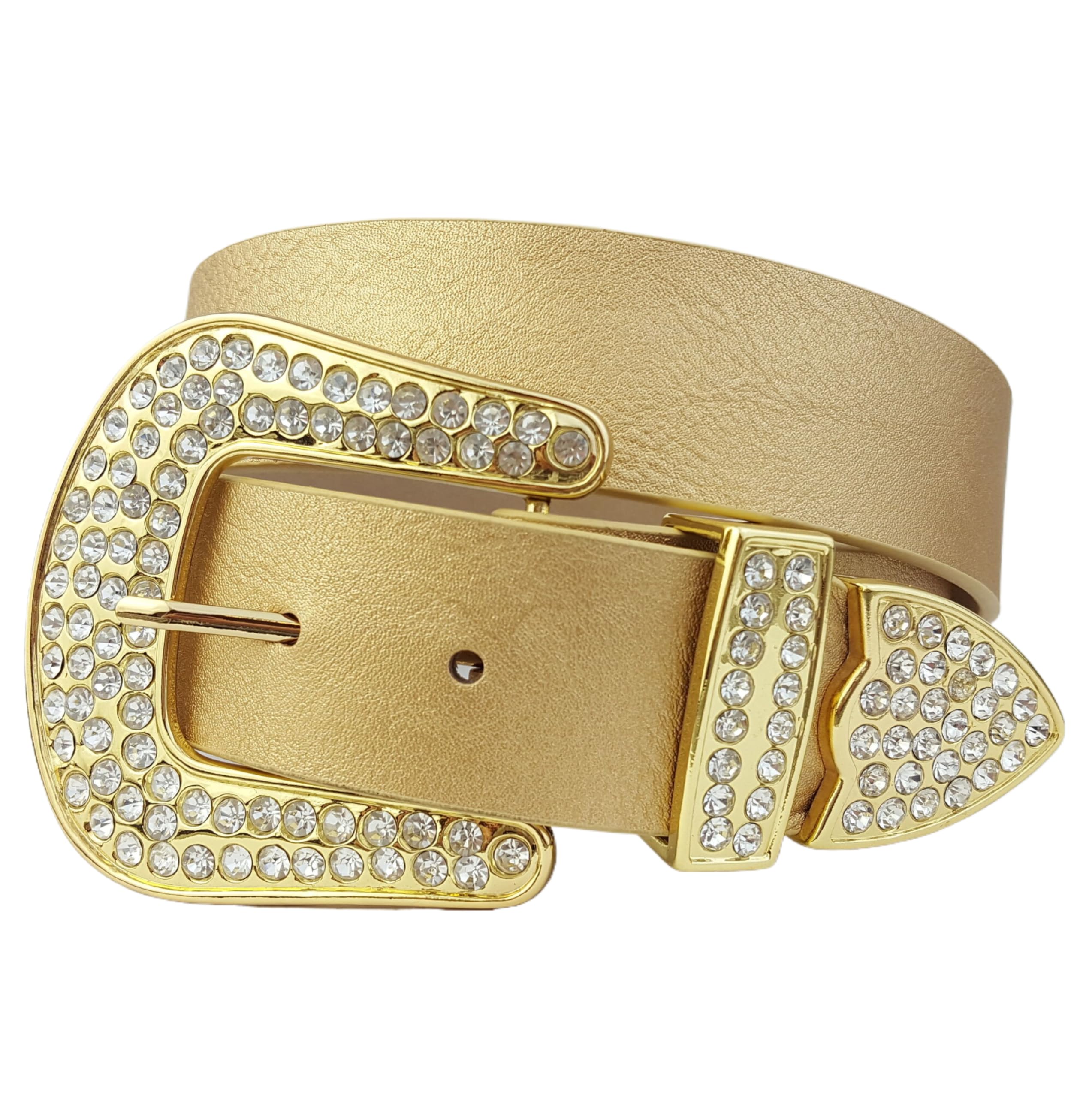 AXESORIA: Western Rhinestone Gold Buckle Belt Gold S