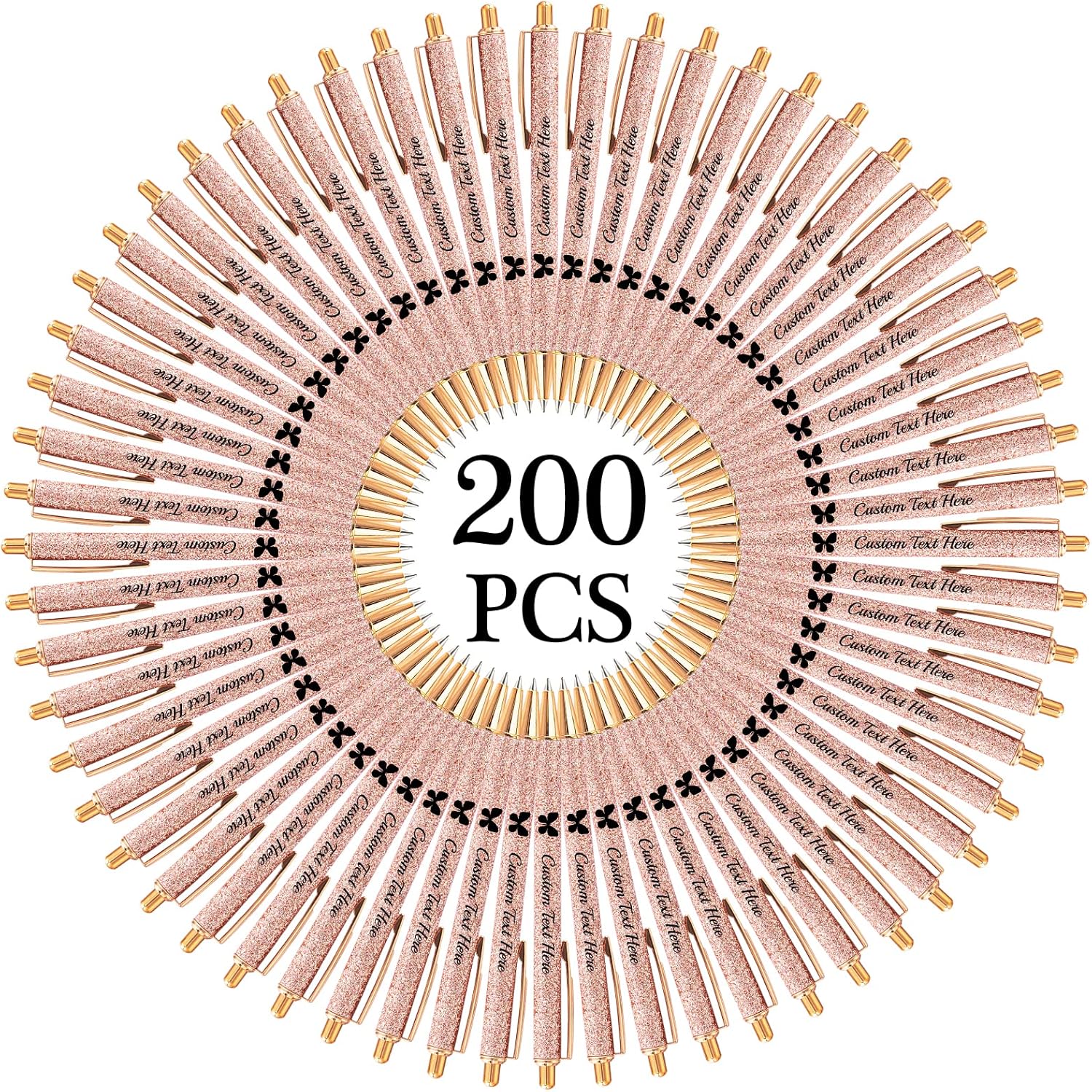 Aolun 200 Personalized Pens with Name Custom Glitter Pen Bulk Customized Retractable Ballpoint Pens with Text Message for Women Nurses Writing Birthday Business Graduation_Black Ink