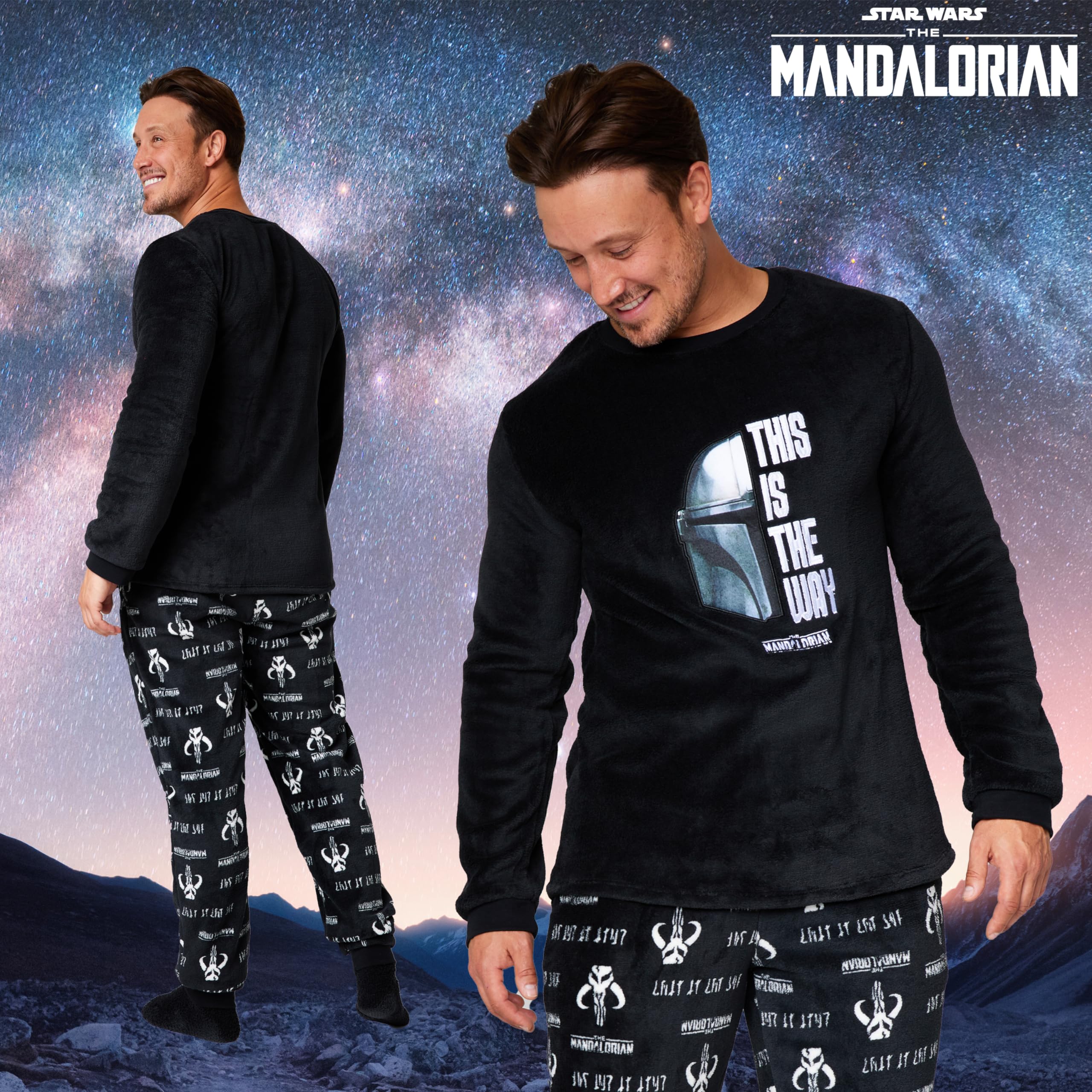 Disney Pigiama Uomo Invernale - The Mandalorian Set Pigiama Uomo Pile con Calze a Pantofola M - 2XL Regalo Natale per Uomini