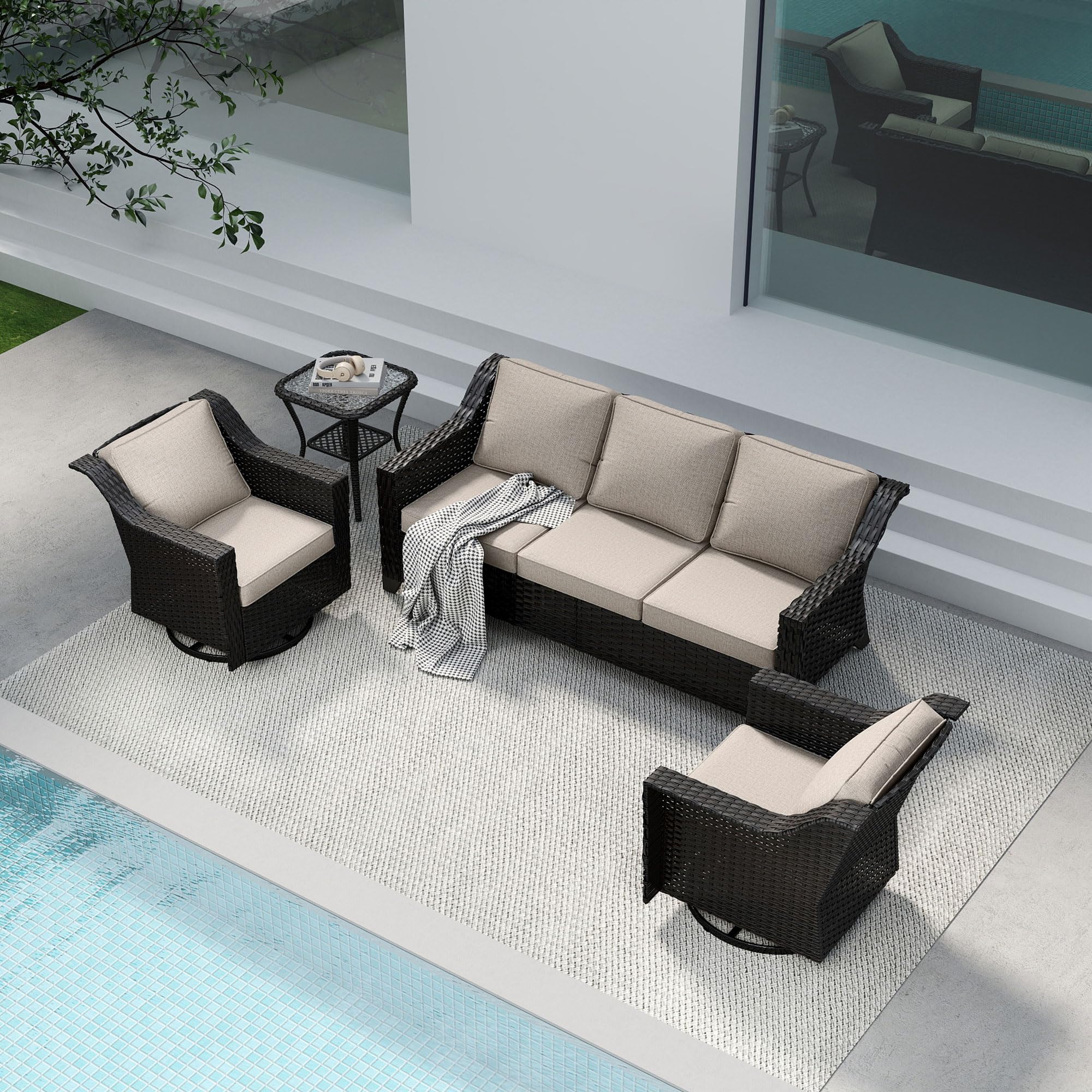 4 Piece Patio Furniture Set, Wicker Outdoor Conversation Set
