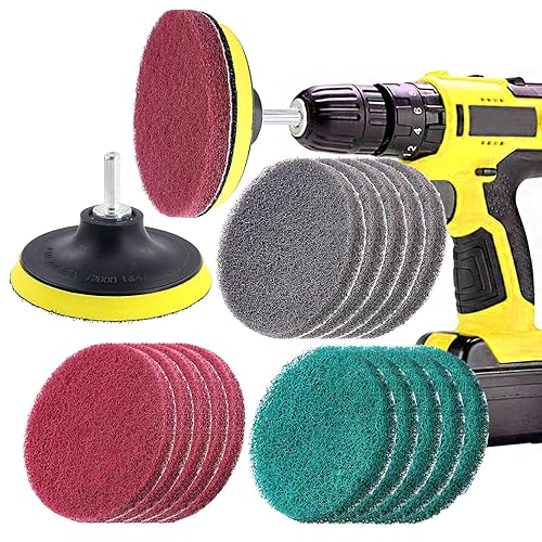 Swpeet 16 almohadillas de limpieza de 4 pulgadas y 3 colores diferentes, cepillo alimentado por taladro, kit de limpieza, almohadillas de pulido