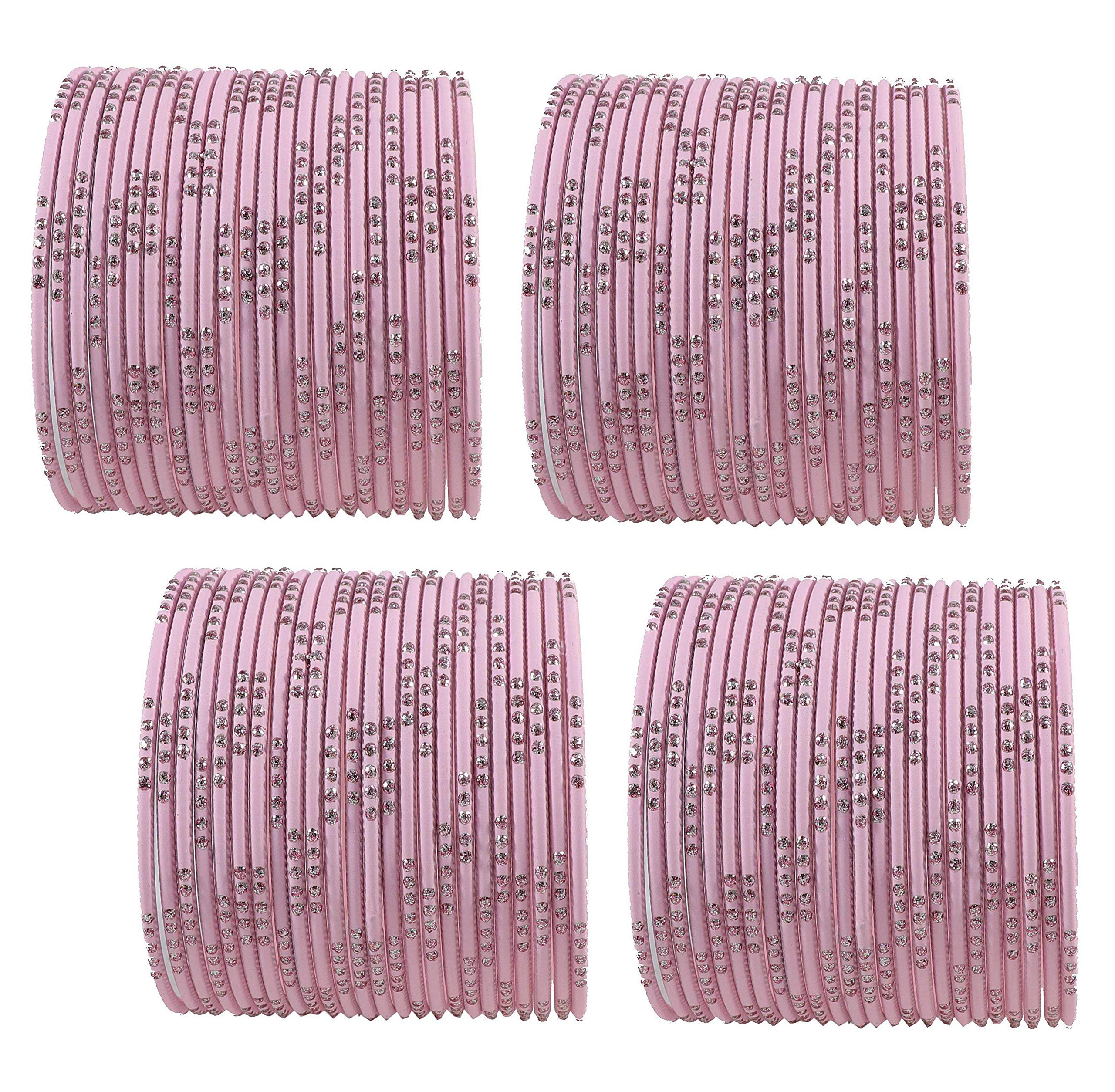 ZULKA Non-Precious Metal with Glitter Polka and Cutting Design Glossy Finished Bangle Set For Women and Girls, (Pink_2.2 Inches), Pack Of 96 Bangle Set