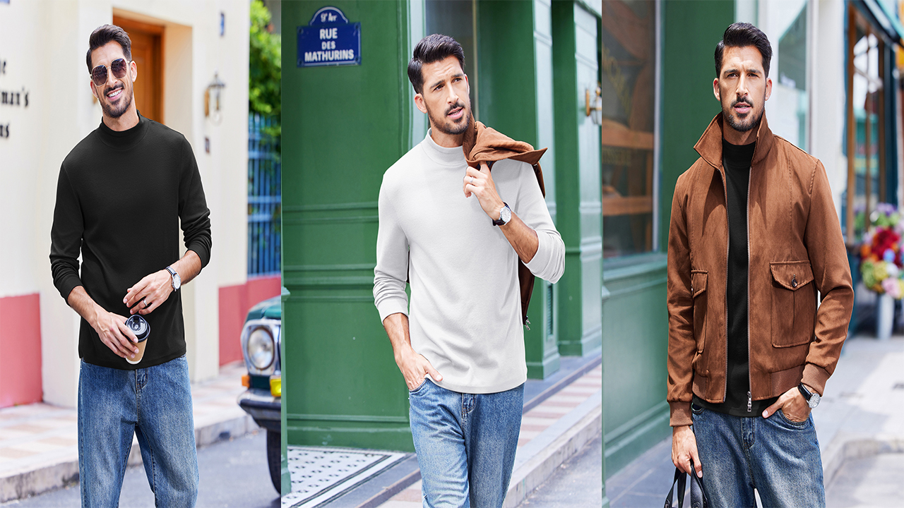 COOFANDY Mens Mock Turtleneck Classic Design Long Sleeve Thermal