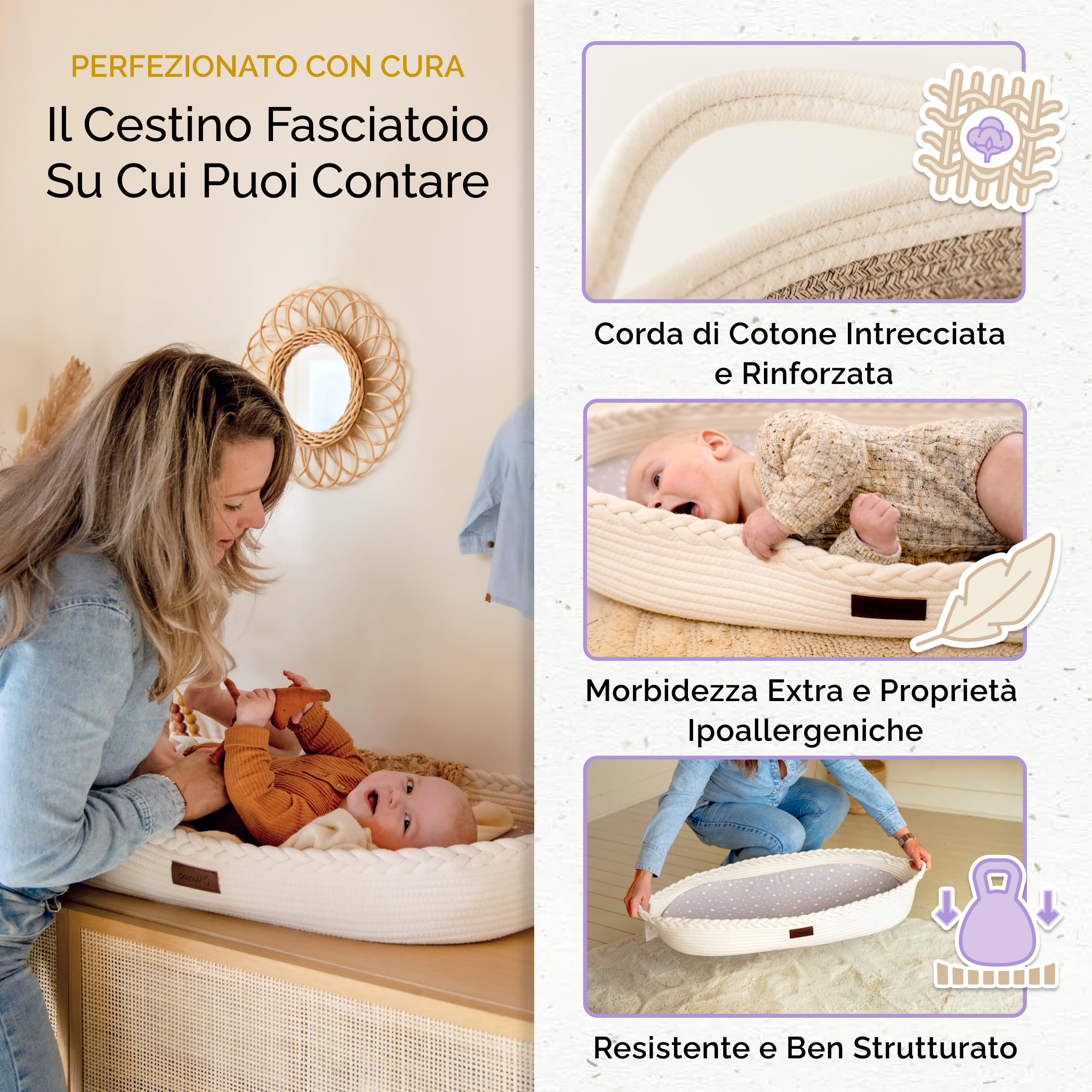 Yunioo Cesta Fasciatoio per Neonato con Materassino Impermeabile Fasciatoio Portatile Neonato Morbido Cuscino Adatto a Cassettiera e Piano Per il Cambio