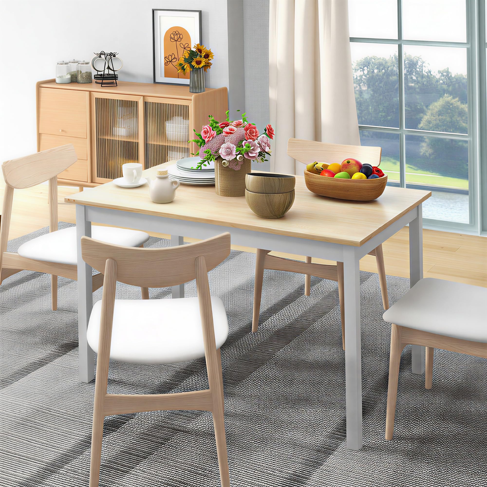 HOMCOM Tavolo da Pranzo per 4 Persone 120x75x75 cm Bianco e Colore Legno | Minimal, Tavolo in Legno di Pino, Piedini Antiscivolo