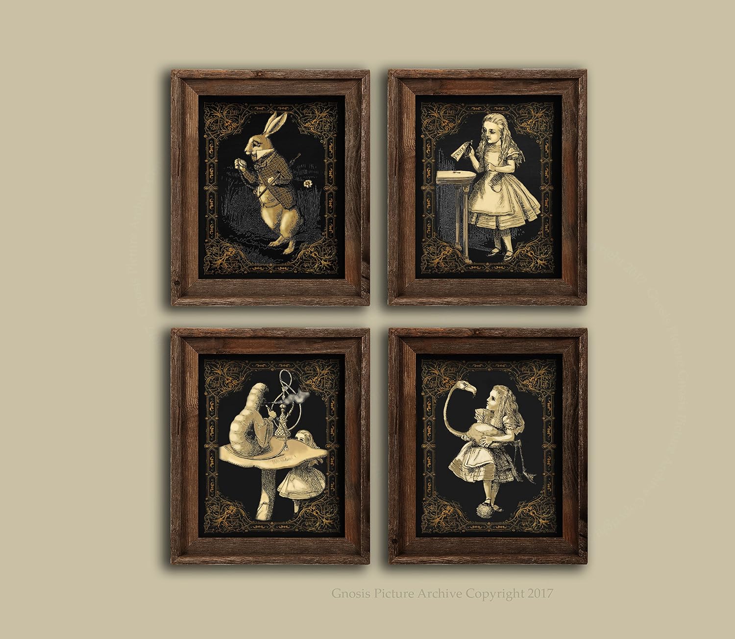 Gnosis Picture Archive Alice in Wonderland Wall Art Set of 4 Art Prints Unframed Nursery Wall Decor Girls Bedroom Decor Alice_Wonderland_4B