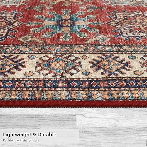 Miniatura 4 de Wyatt & Ash Red Minot Imagine - Alfombra de pasillo de felpilla estampada de 2 x 6 pies, antideslizante y lavable a máquina