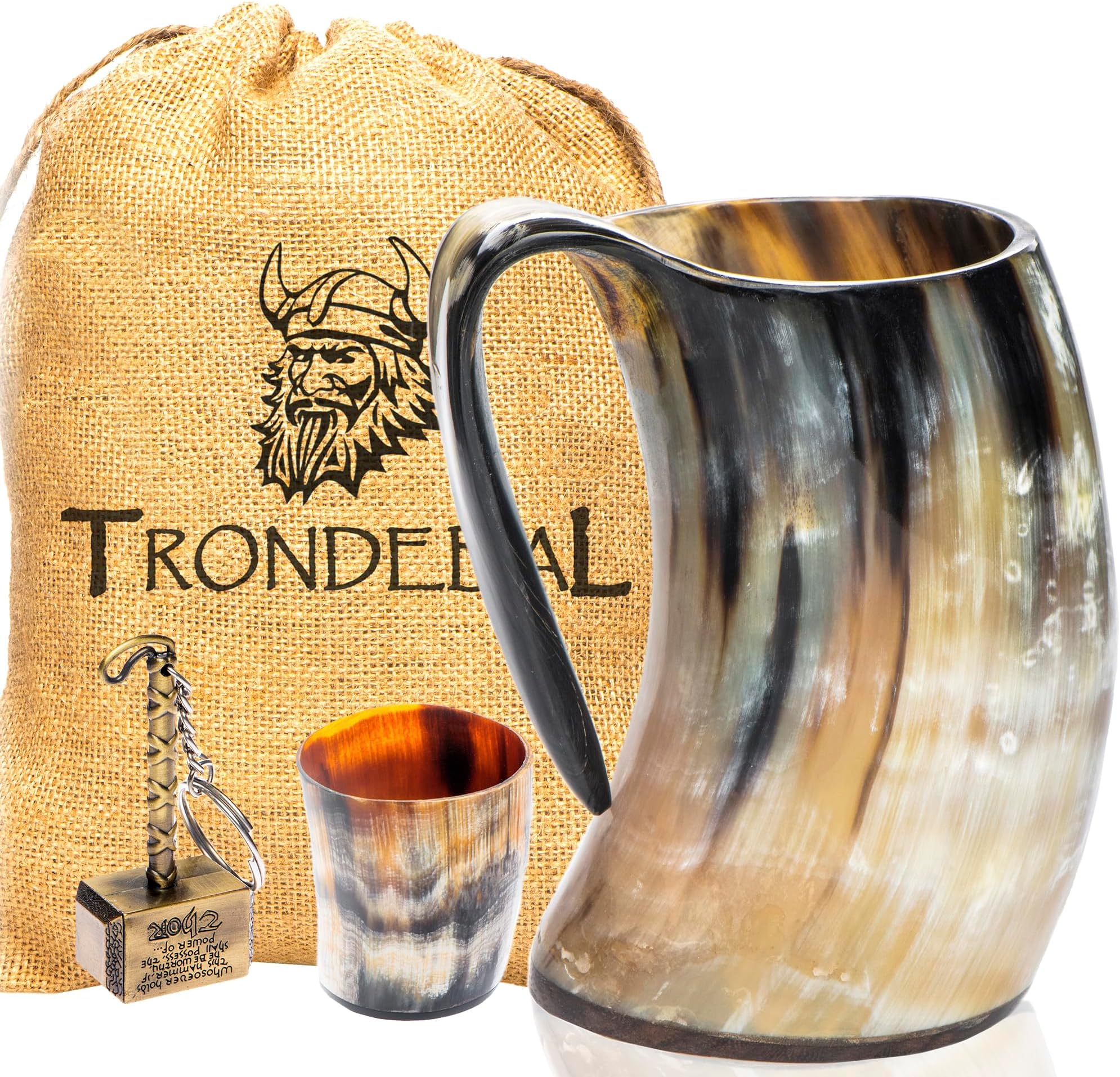 Viking Drinking Horn Mug - Unique Gifts for Men, 15-20 Oz Natural Ox Horn Cup & Cofee Stein | Cool Unique Gift for Brother or Dad, Home Decor Accessories | Shot Glasses for Beer, Ale, Mead, Whiskey