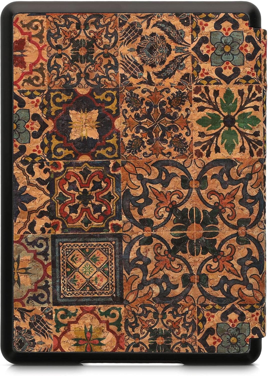 kwmobile Cork Case Compatible with Amazon Kindle Paperwhite 11. Generation 2021 - Book Style Protective e-Reader Flip Cover Folio Case - Pattern Brown/Blue/Red