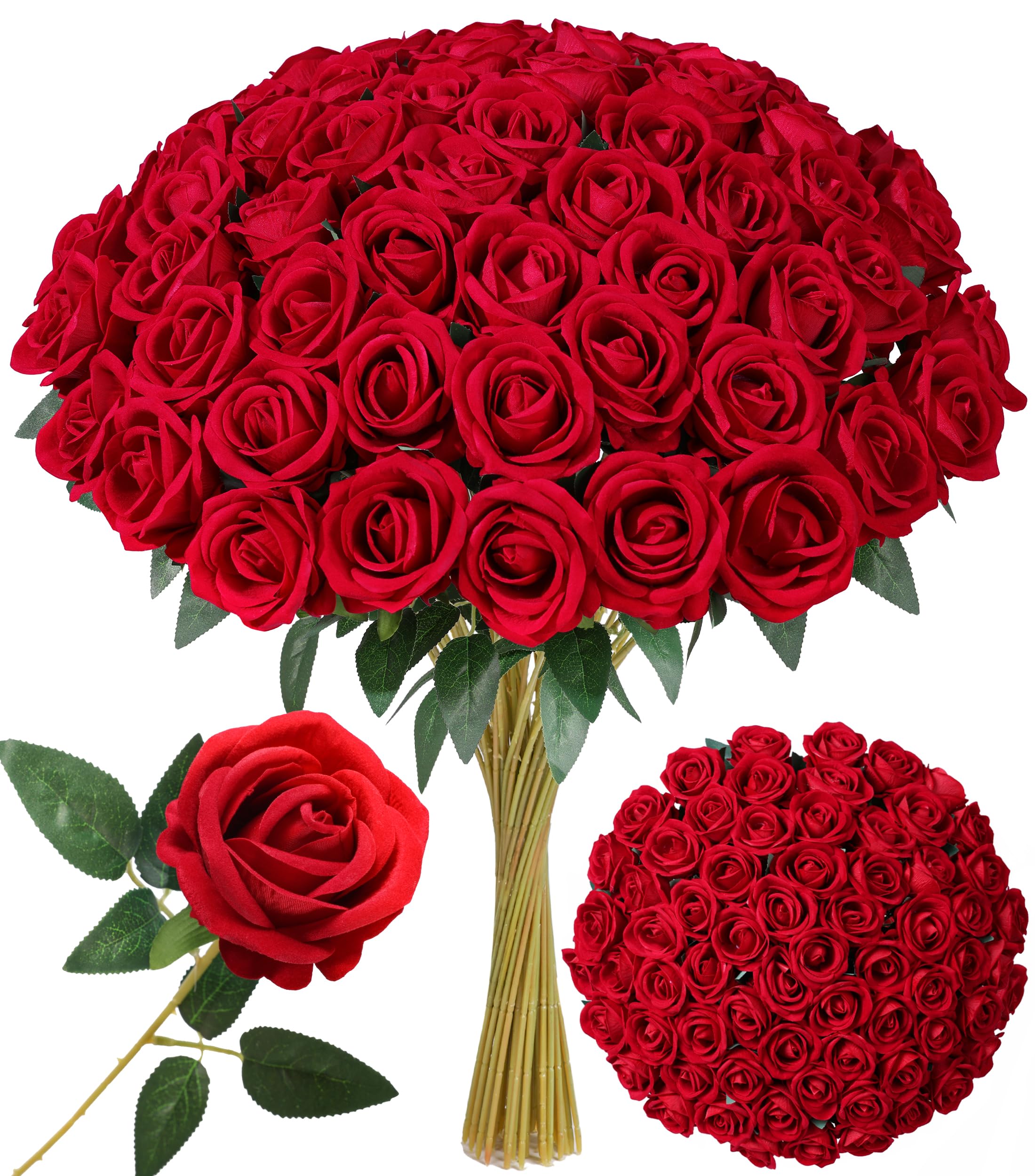 Photo 1 of ***PARTIAL SET - PRICE ADJUSTED***
50 PCS Red Roses Artificial Flowers, Real Looking Fake Roses with Long Stems Silk Flowers for DIY Wedding Bouquet Party Celebration Home Bridal Shower Decoration Valentine's Day Gift for Her Wife