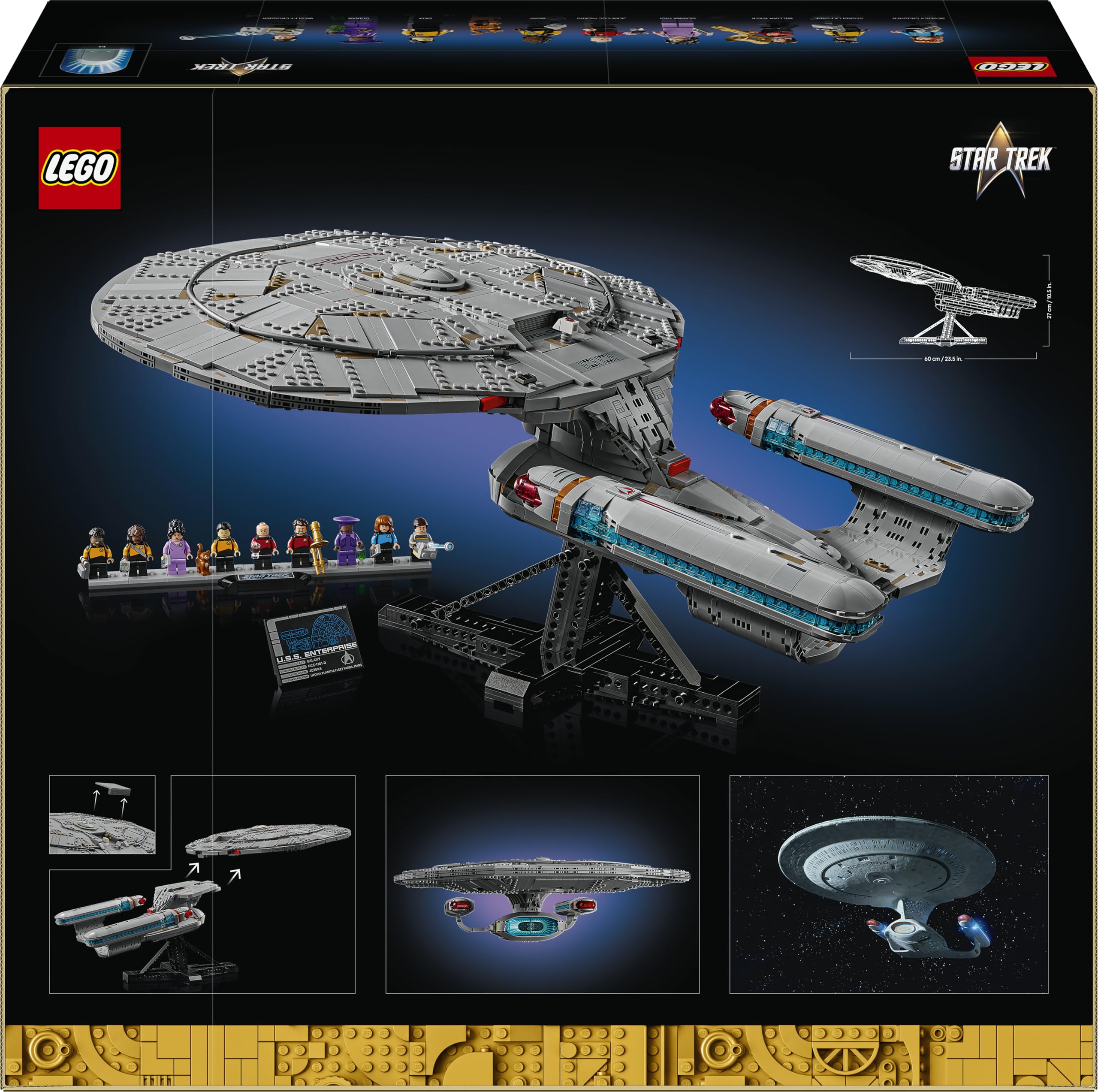 LEGO Icons Star Trek: U.S.S. Enterprise NCC-1701-D - Bauset für Erwachsene - 2 Shuttlepods, Trennfunktion & 9 Minifiguren mit Jean-Luc Picard & William Riker - Geschenk für Männer und Frauen - 10356