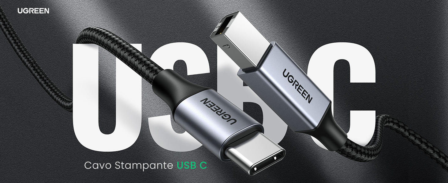 Cavo Stampante USB C A USB B Intrecciato In Nylon - 0,5m - Trasferimento Ad Alta Velocità 480Mbps - Compatibile Con Brother, HP, Epson, Dell - Plug And Play - 3