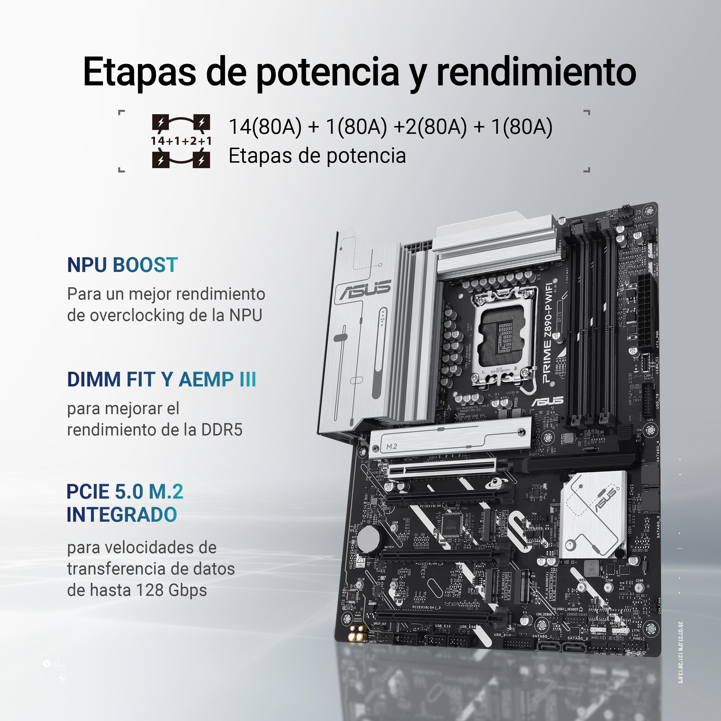ASUS Prime Z890-P WiFi - Placa Base ATX, 14+1+2+1 (80A) etapas de Potencia, DDR5, PCIe 5.0 Compatible con GPU de última generación, Puerto Thunderbolt 4 USB Tipo-C, Wi-Fi 7, Antena Q