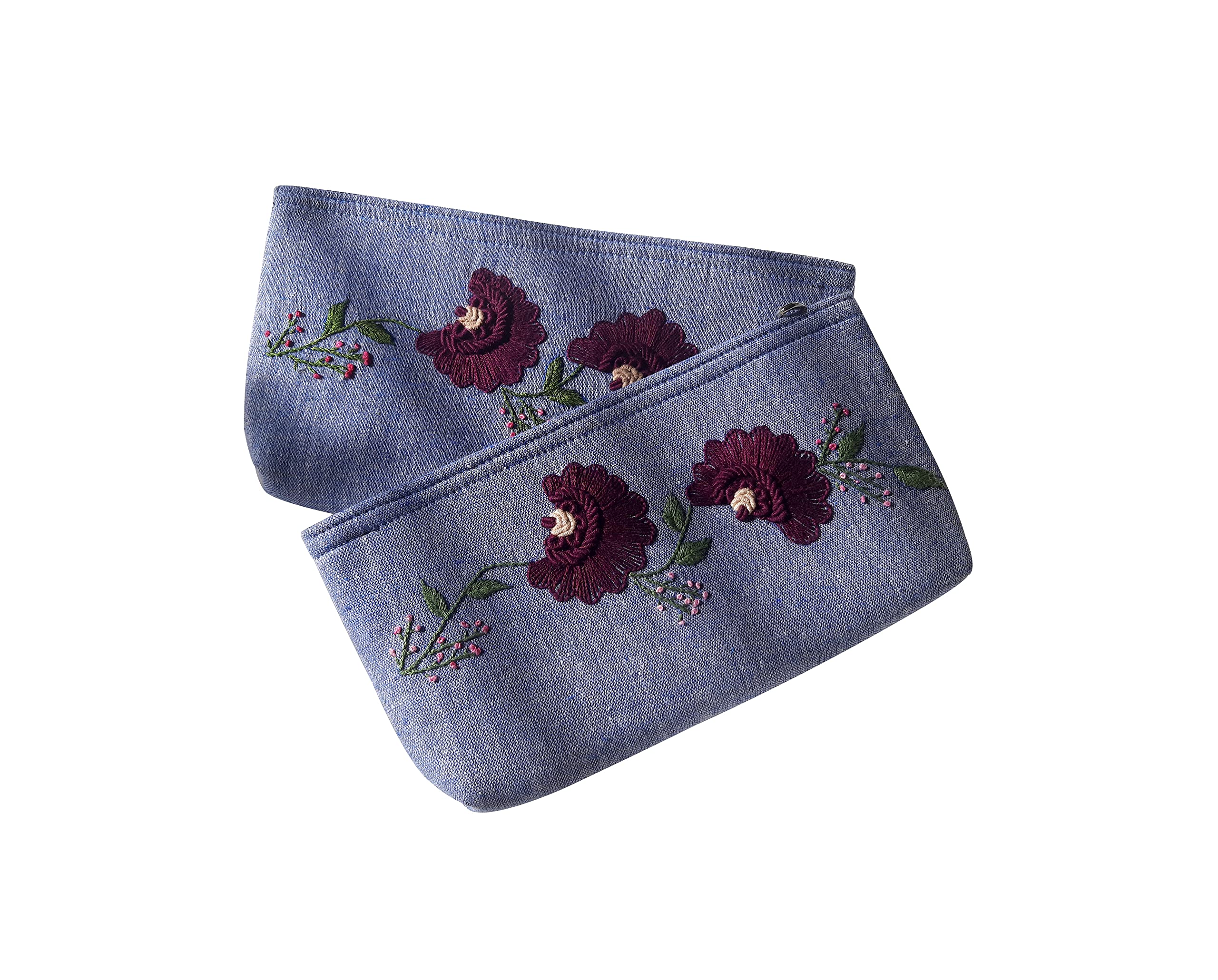 KALAHASTAM Hand Embroidered Women's Coin Purse (Pack of 2) Coin Pouches with Exquisite Embroidery, Perfect for Keeping Your Coins stylishly Organized. (Sky Blue Floral Pattern)