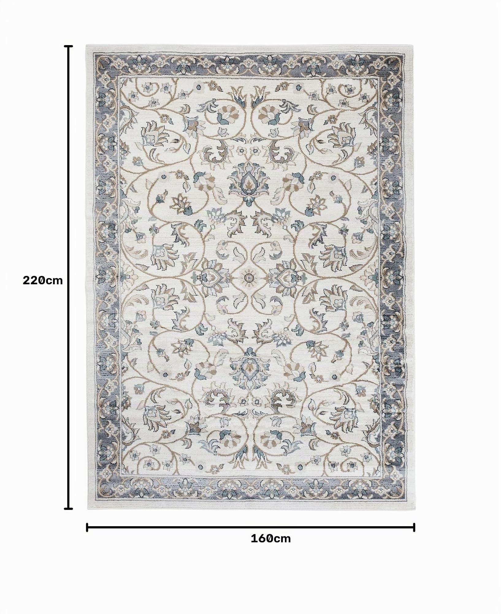 TAPISO Dubai Tappeto Tradizionale Pelo Corto Soggiorno Design Classico Motivo Floreale Ornamenti tonalità Crema Grigio Salotto Sala Camera Ufficio Oeko-Tex 160 x 220 cm