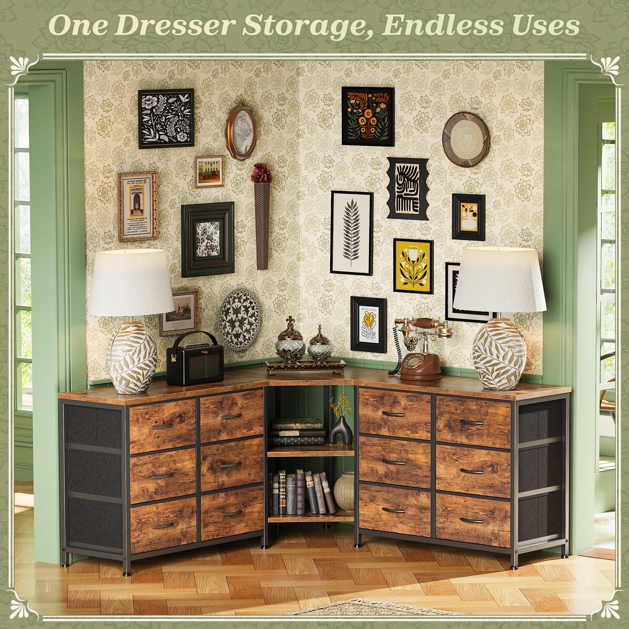 Amazon.com: Huuger 48 Inch Dresser for Bedroom, Corner TV Stand for 43, 55  inch TV, L Shaped Chest of Drawer with Storage and Open Shelves, 12 Drawer  Fabric Dresser for Closet, Small