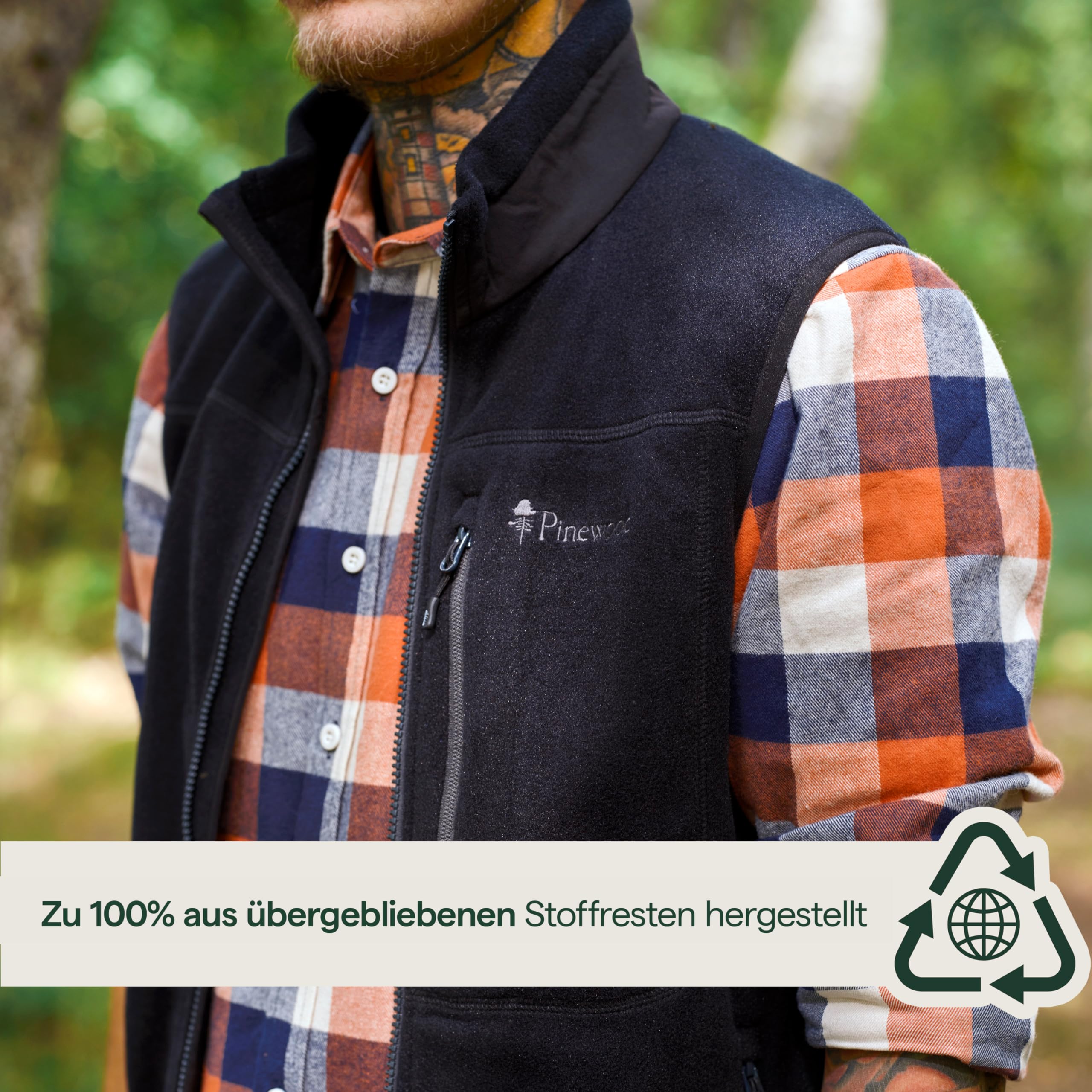 Pinewood Herren Fleeceweste, ärmellose grün, schwarz, oder blaue Outdoor Weste aus 100% übergebliebenen Stoffe, ideales Fleece für die Jagd und zum Wandern