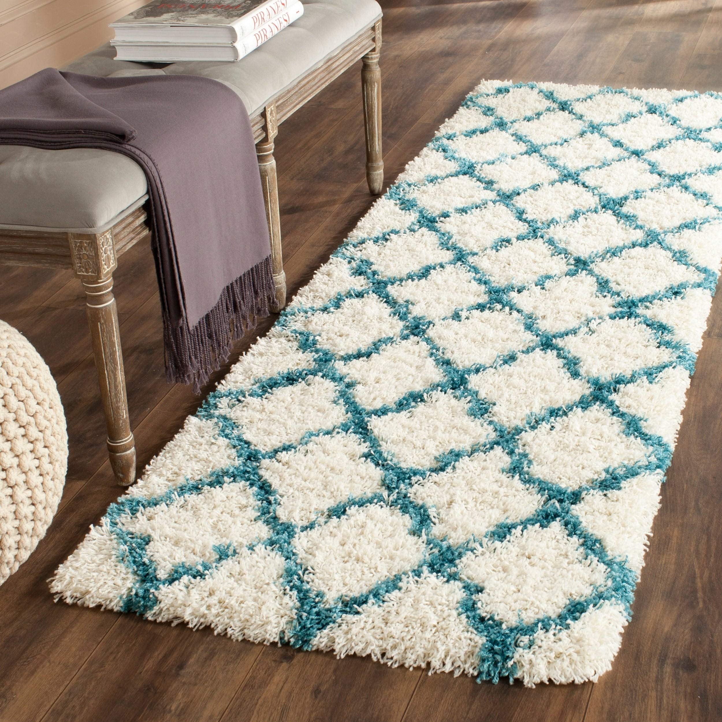 Ivory / Blue , 2'3 x 5' : Safavieh Safavieh Kids Shag Collection SGK569C Ivory and Blue Area Rug, 2 feet 3 inches by 5 feet (2'3" x 5')