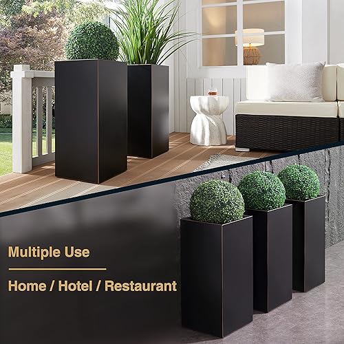 Miniatura 4 de Maceta metálica pesada para exteriores e interiores, 14 pulgadas de largo x 14 pulgadas de ancho x 30 pulgadas de alto, maceta rectangular grande de