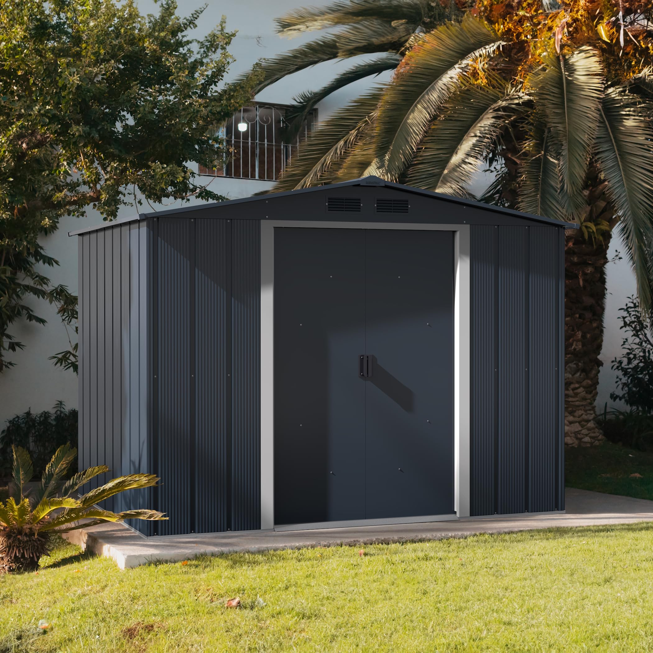 Duramax - caseta cobertizo jardín - ECO ALTEA 8X6 - Metal - color gris antracita - 2.62 x 1.82 x 1.91 metros