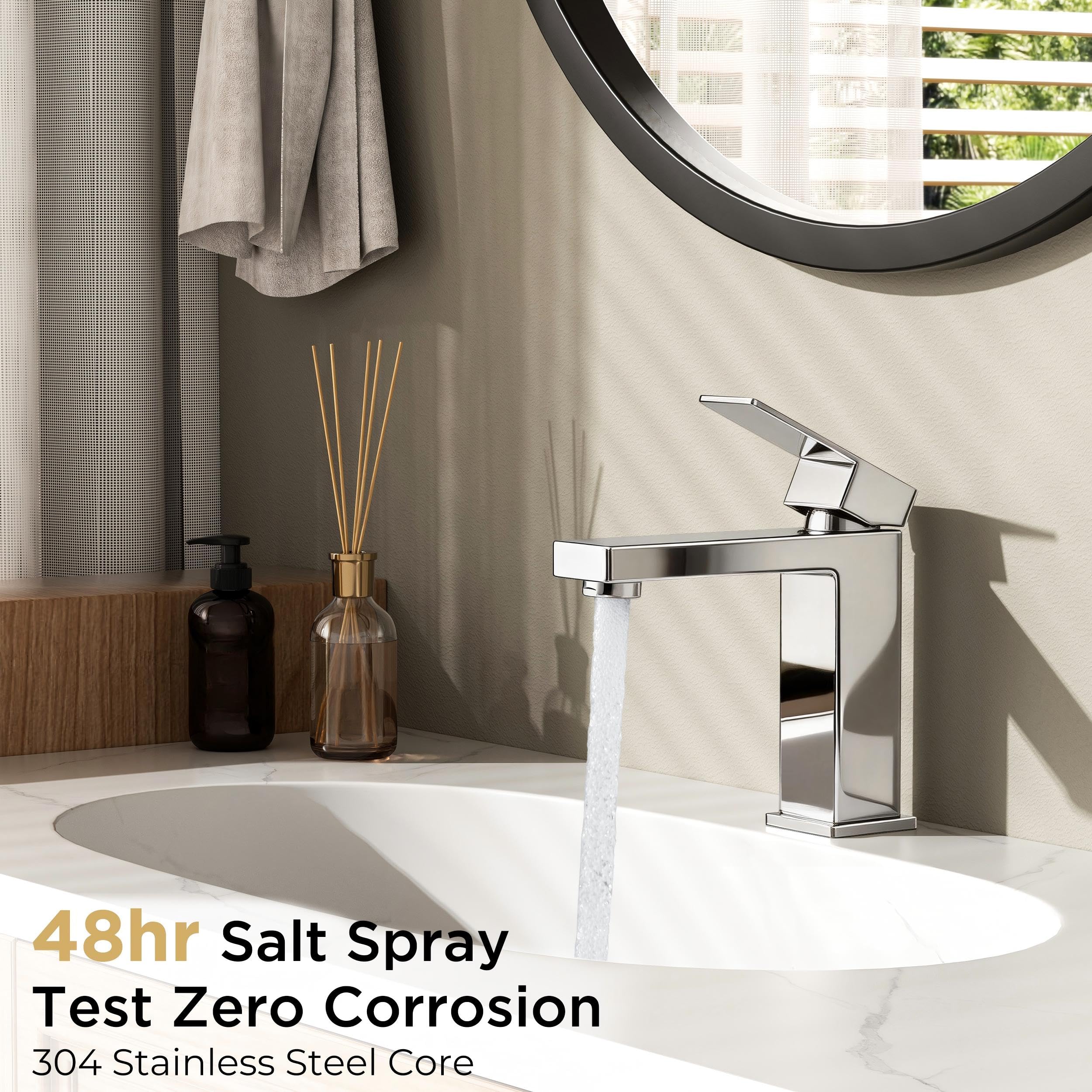 QHQQXN Grifos de baño, Grifo de baño Negro de un Solo Orificio con Drenaje emergente, sin Plomo, Grifo Monomando para Fregadero, tocador, RV, Lavabo, Adecuado para 1 o 3 Orificios